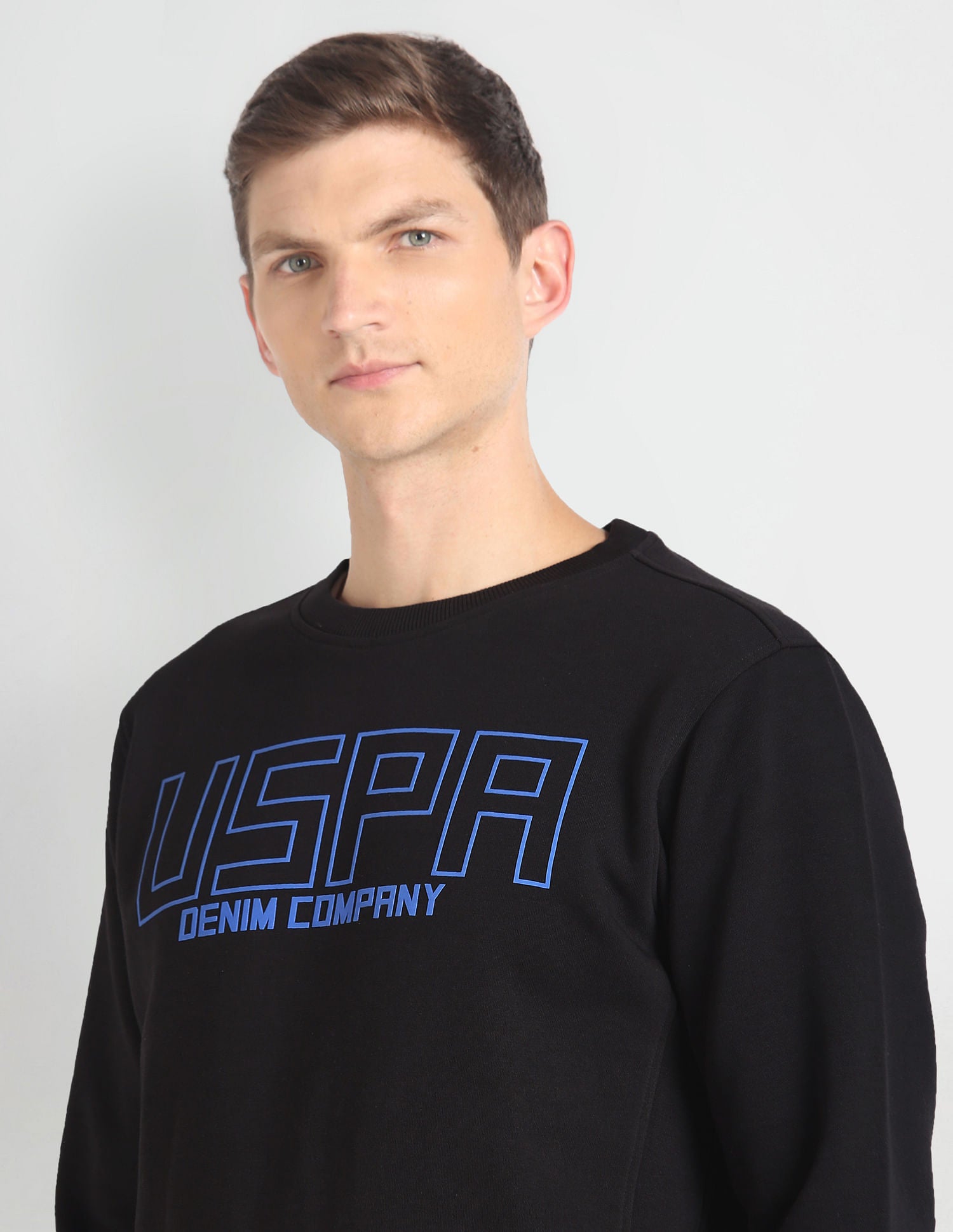 Crew Neck Brand Print Sweatshirt Black - U.S. POLO ASSN. | Large