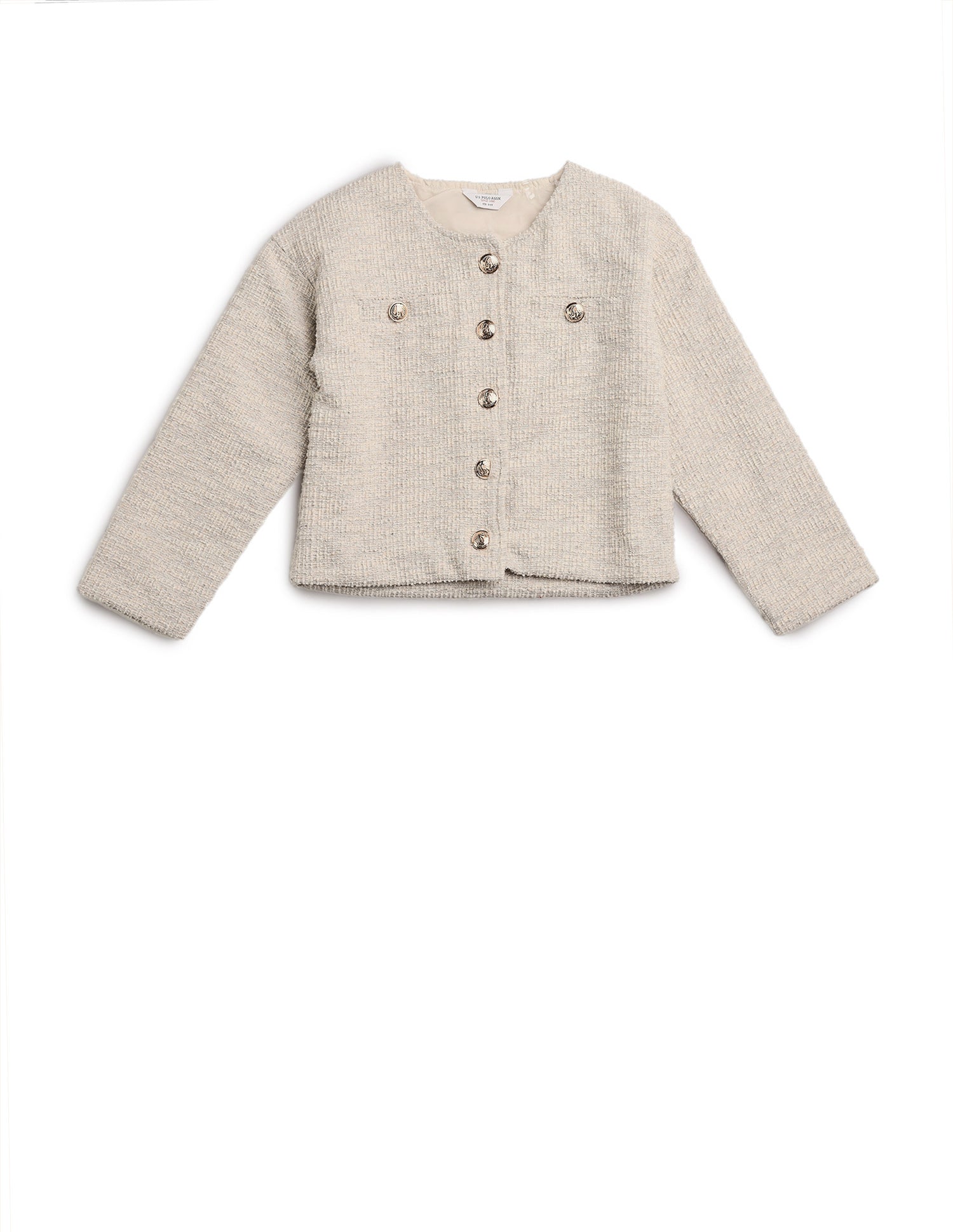 Girls Textured Boxy Fit Jacket Off White - U.S. POLO ASSN. | Large