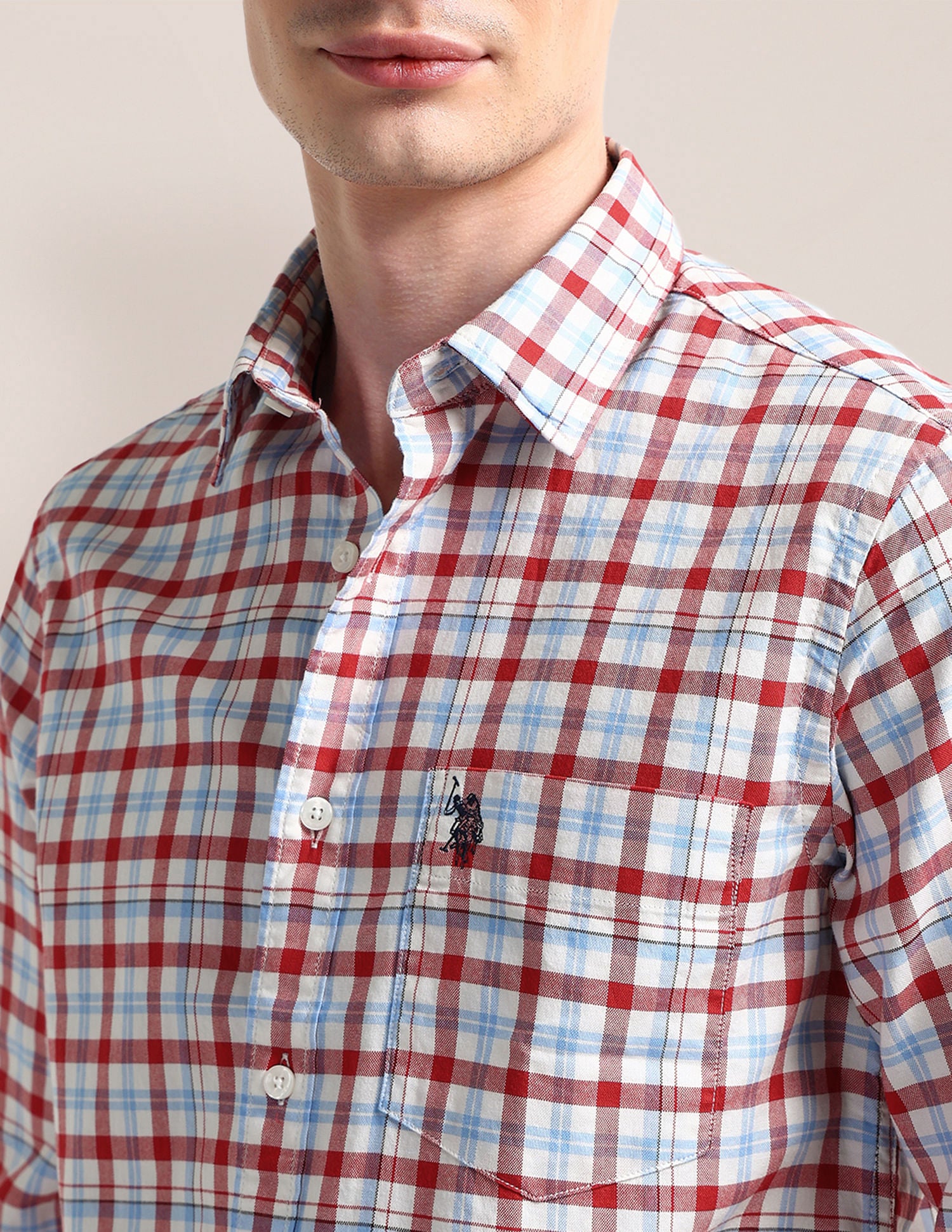 Cutaway Collar Premium Cotton Shirt Red - U.S. Polo Assn. India | Large