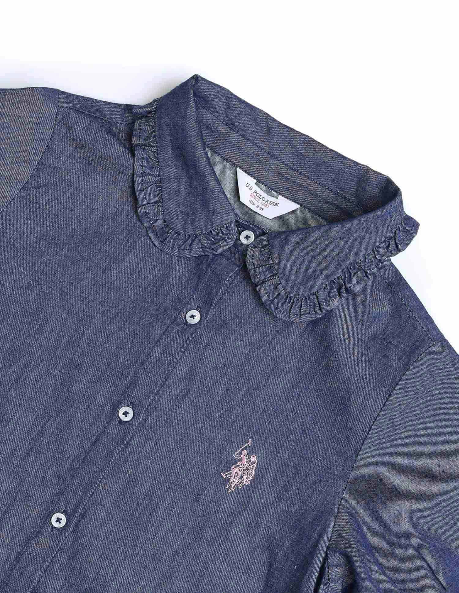 Girls Solid Denim Shirt Dress Navy - U.S. POLO ASSN. | Large