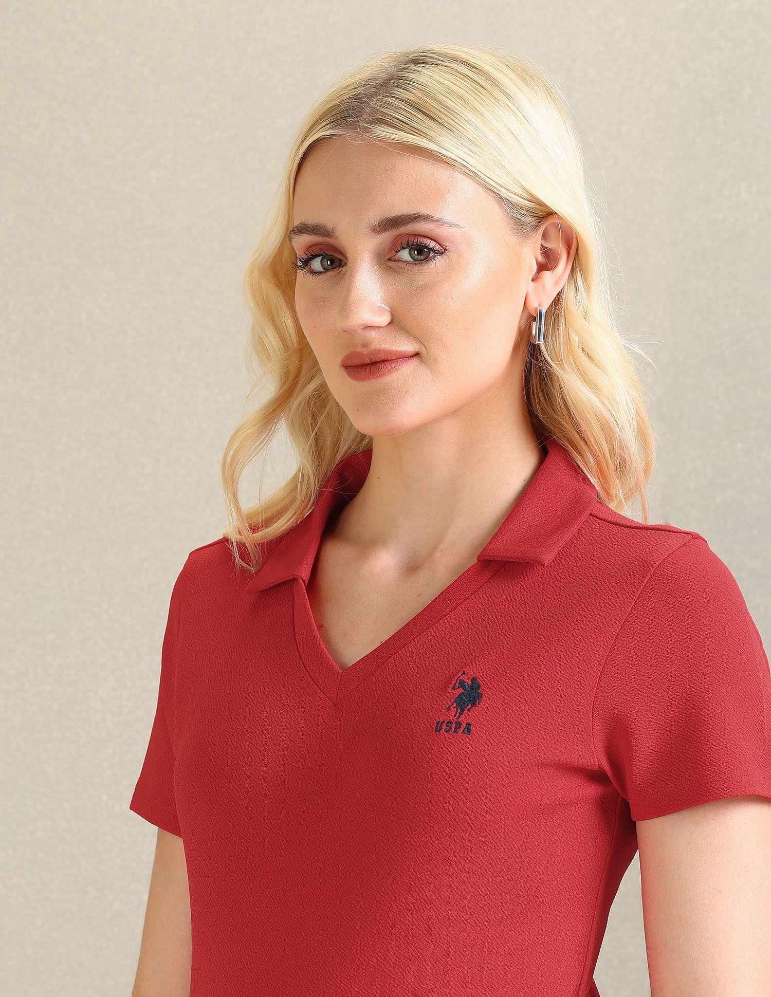 Ribbed Collar Textured Polo Shirt Red - U.S. Polo Assn. India | Large