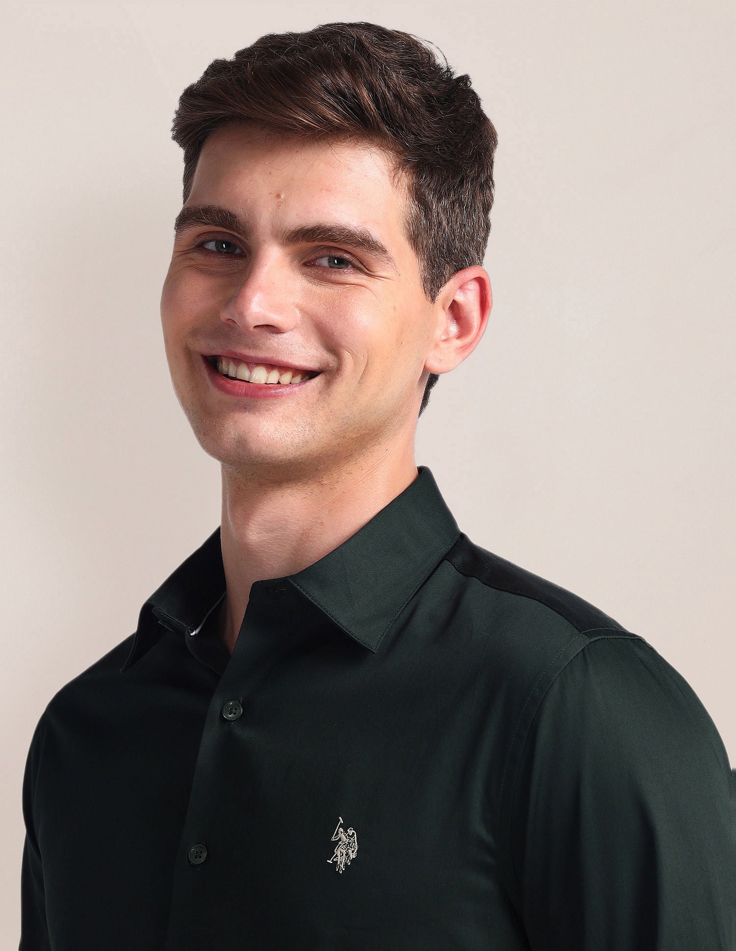 Semi-Cutaway Collar Solid Shirt Green - U.S. Polo Assn. India | Large