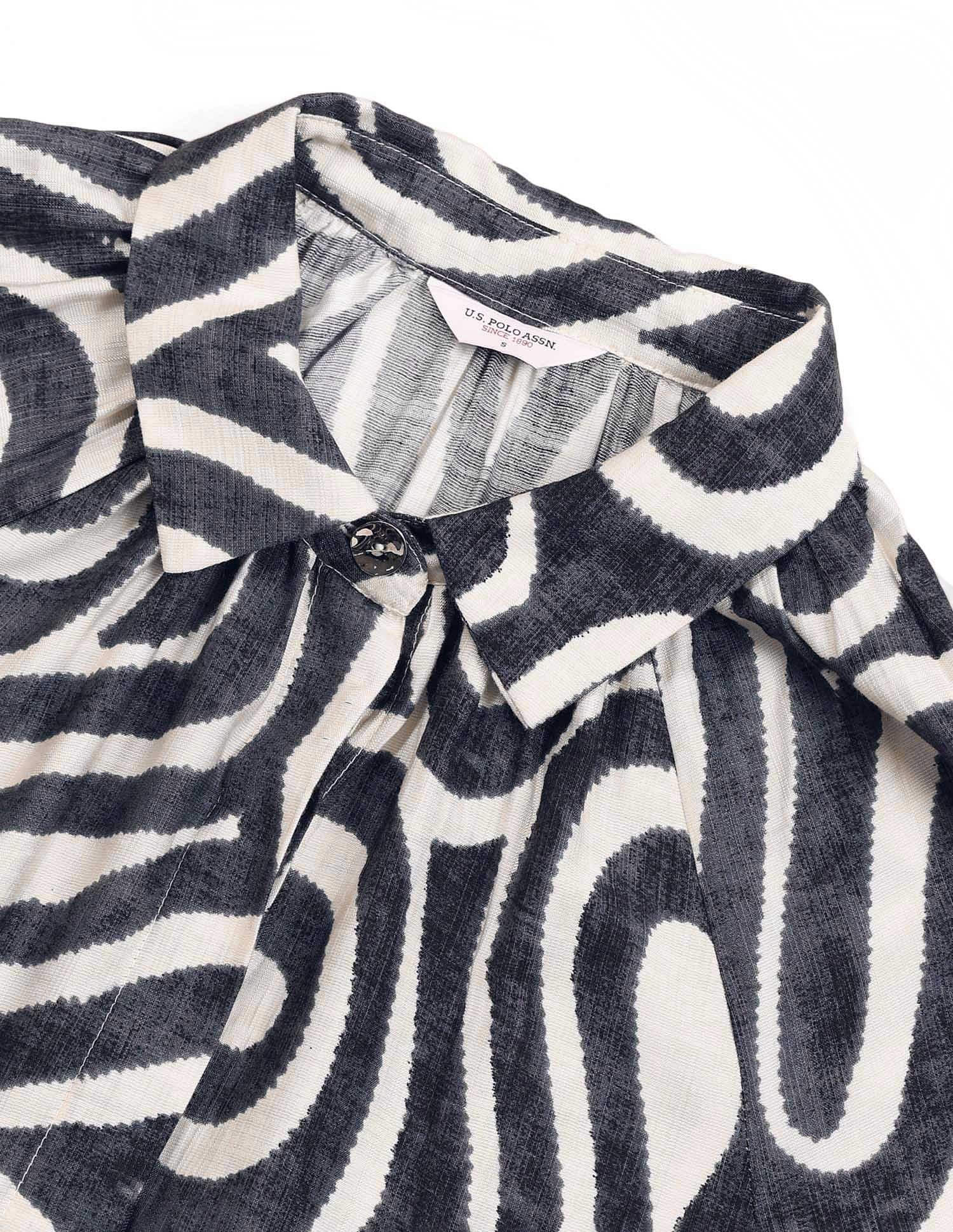 Abstract Printed Shirt Dress Black & White - U.S. POLO ASSN. | Large