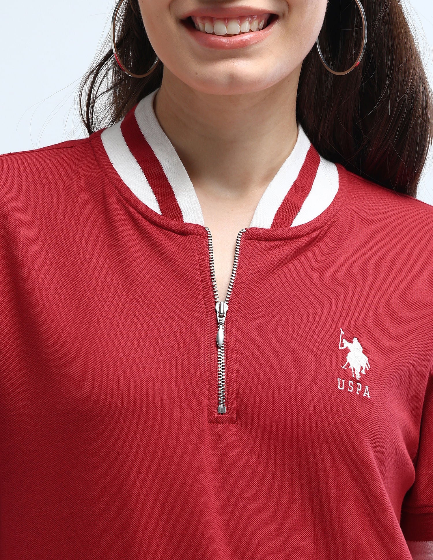 Varsity Logo Zipper Polo Shirt Red - U.S. POLO ASSN. | Large