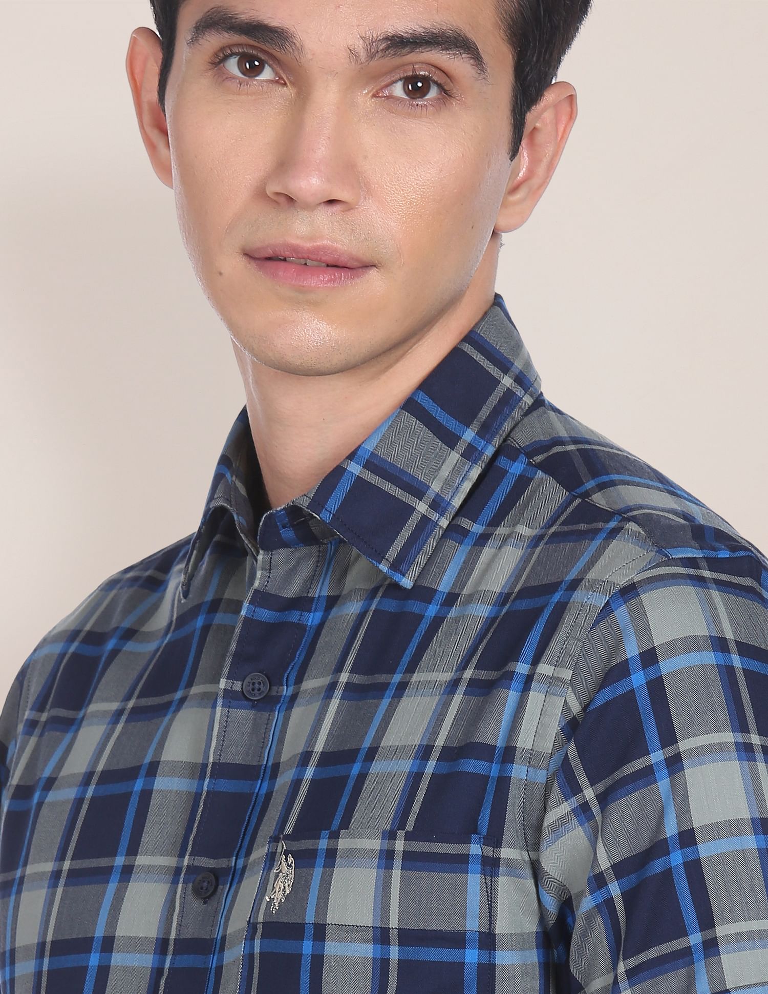 Spread Collar Tartan Check Casual Shirt Navy - U.S. Polo Assn. India | Large