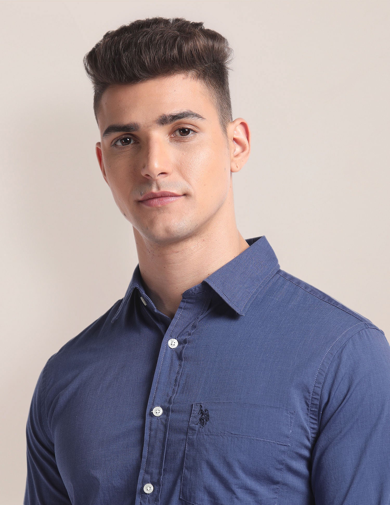 Premium Cotton Patterned Shirt Navy - U.S. Polo Assn. India | Large
