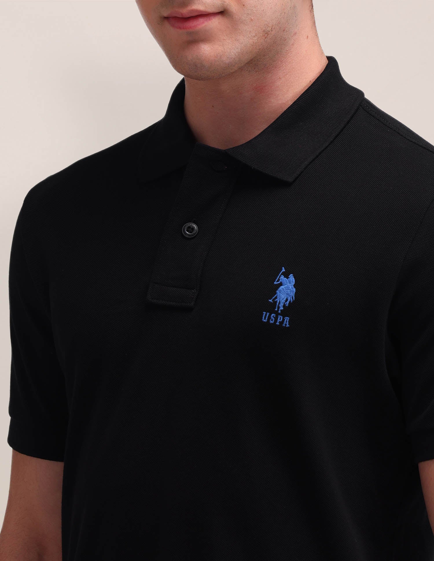 Solid Cotton Slim Fit Polo Shirt Black - U.S. Polo Assn. India | Large