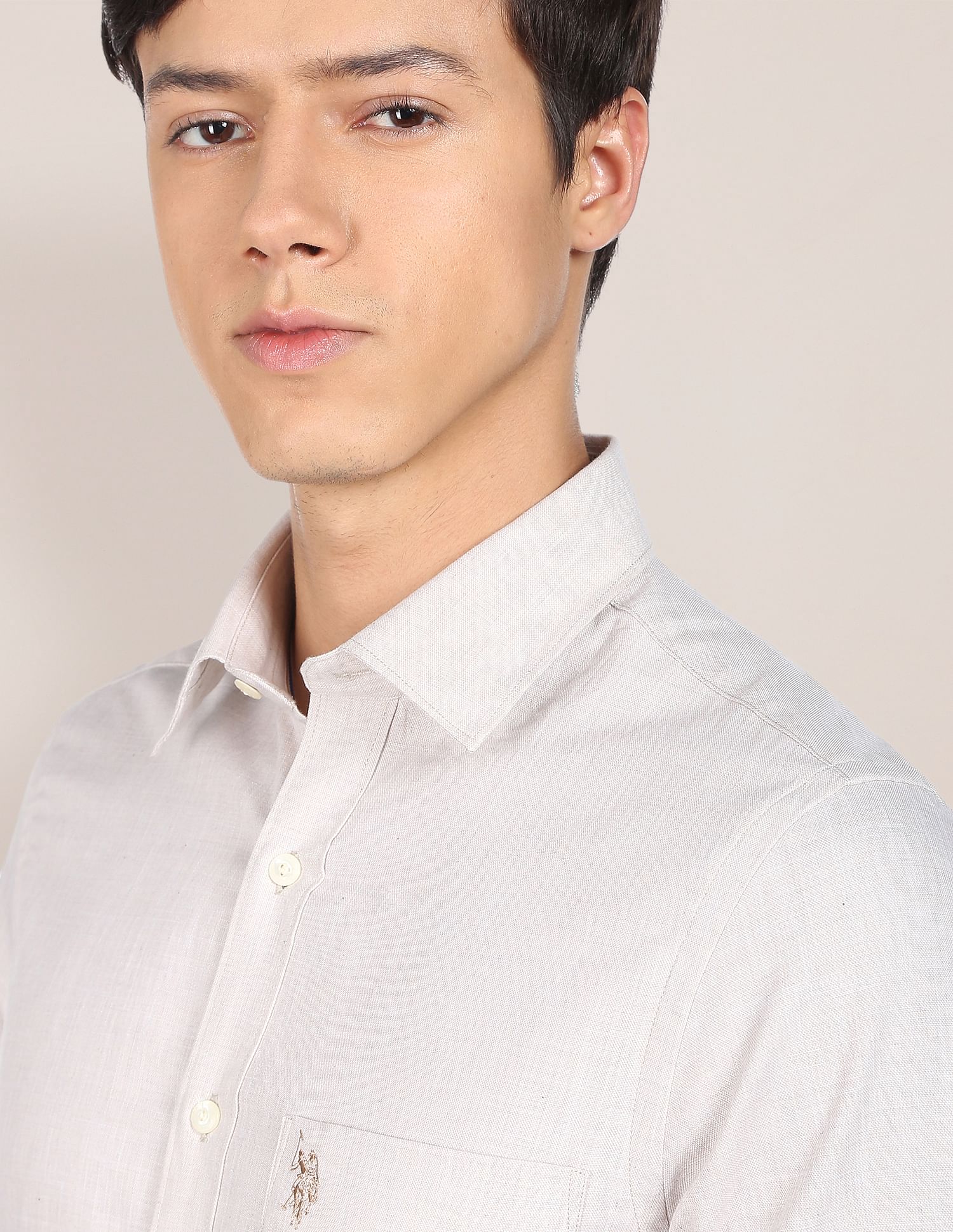 Men Beige Tailored Fit Patch Pocket Casual Shirt Beige - U.S. POLO ASSN. | Large