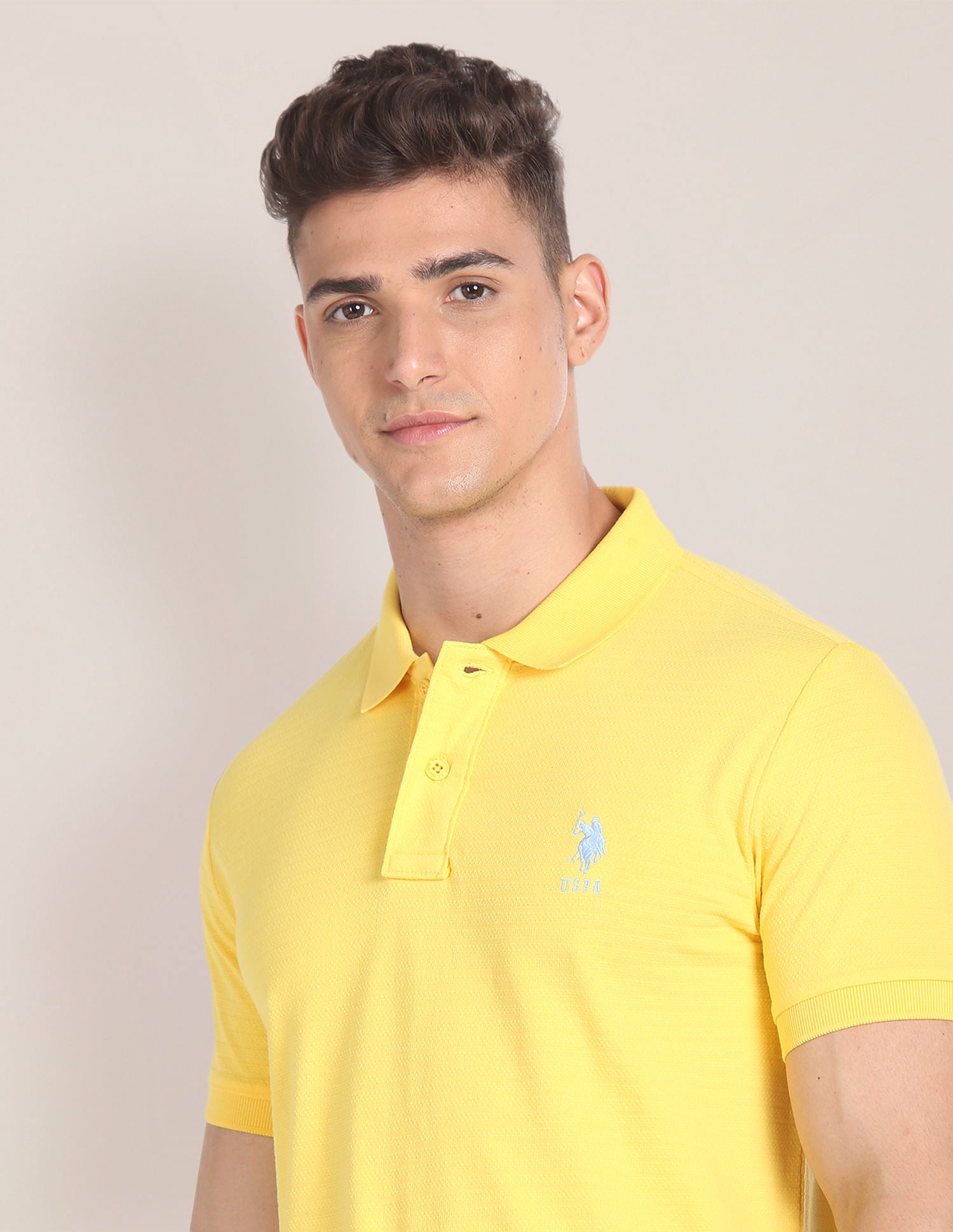 Horizontal Stripe Slim Polo Shirt Yellow - U.S. Polo Assn. India | Large