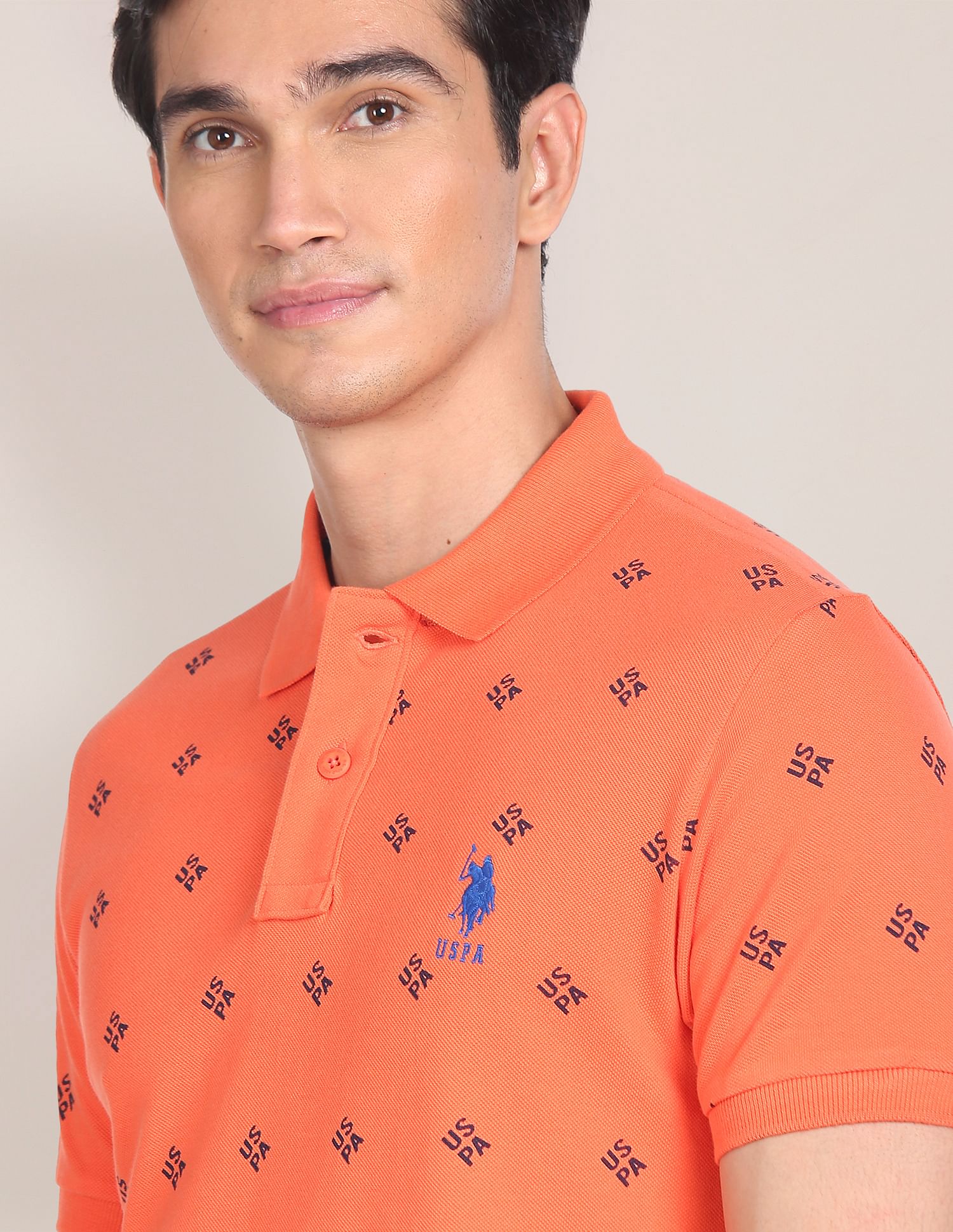 Geometric Brand Print Polo Shirt Orange - U.S. Polo Assn. India | Large
