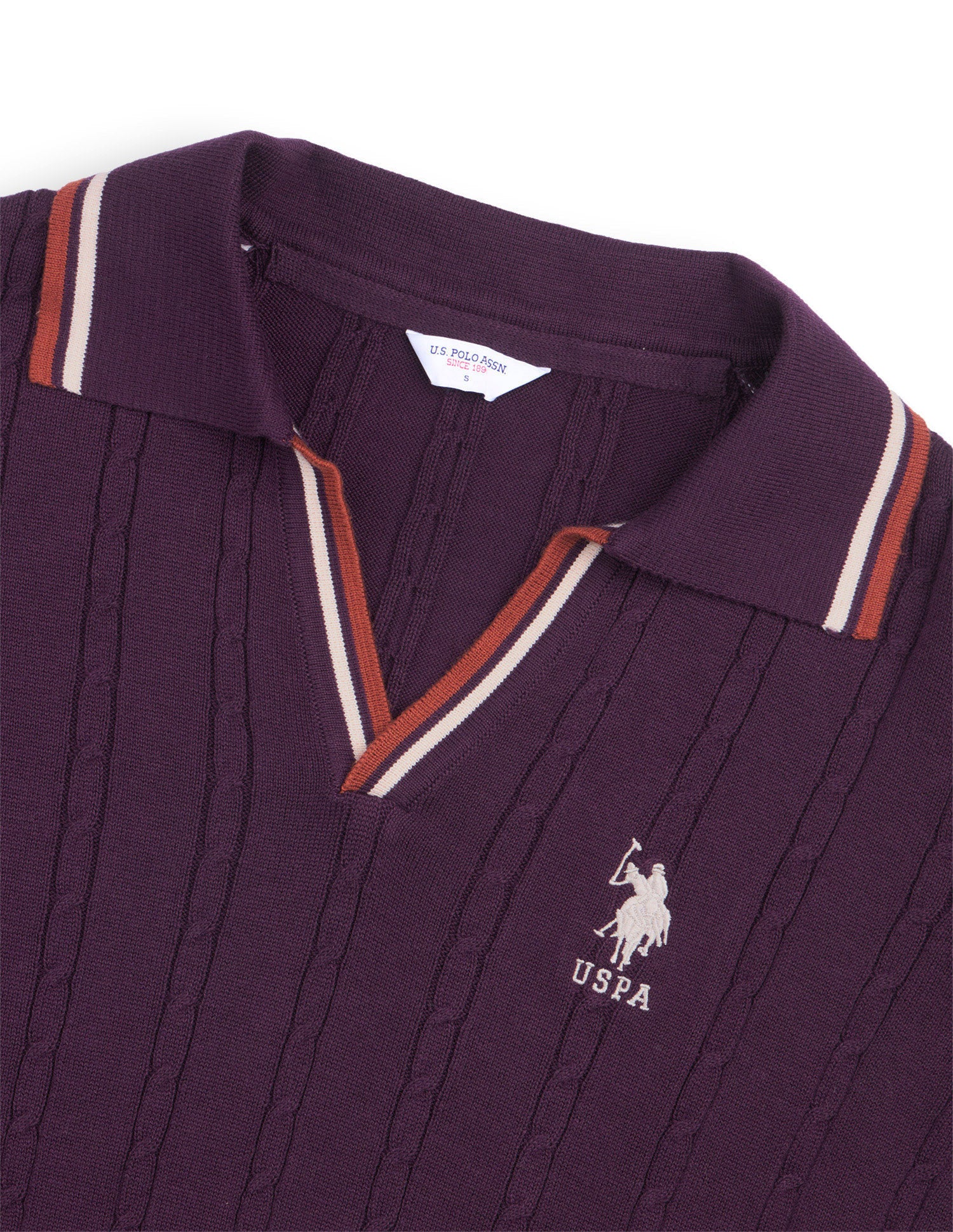 Cable Patterned Knit Regular Fit Sweater Purple - U.S. Polo Assn. India | Large