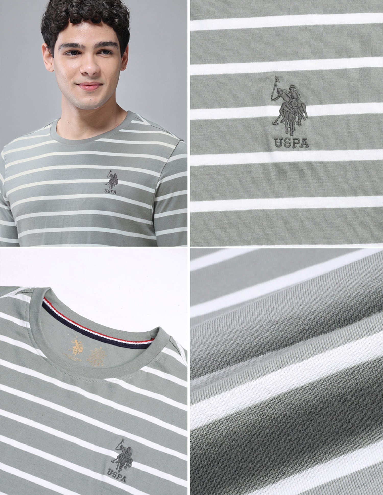 Horizontal Striped Pure Cotton I689 Lounge T-Shirt - Pack Of 1 Ghost Grey / White - U.S. Polo Assn. India | Large