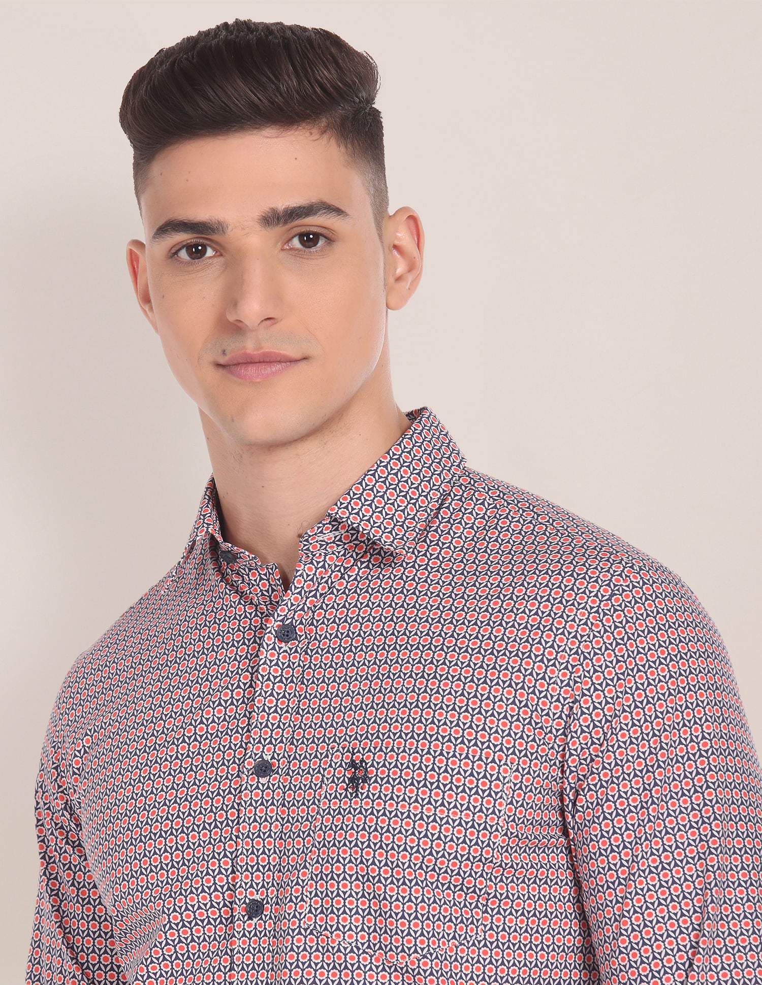 Floral Print Cotton Shirt Coral and Navy - U.S. Polo Assn. India | Large