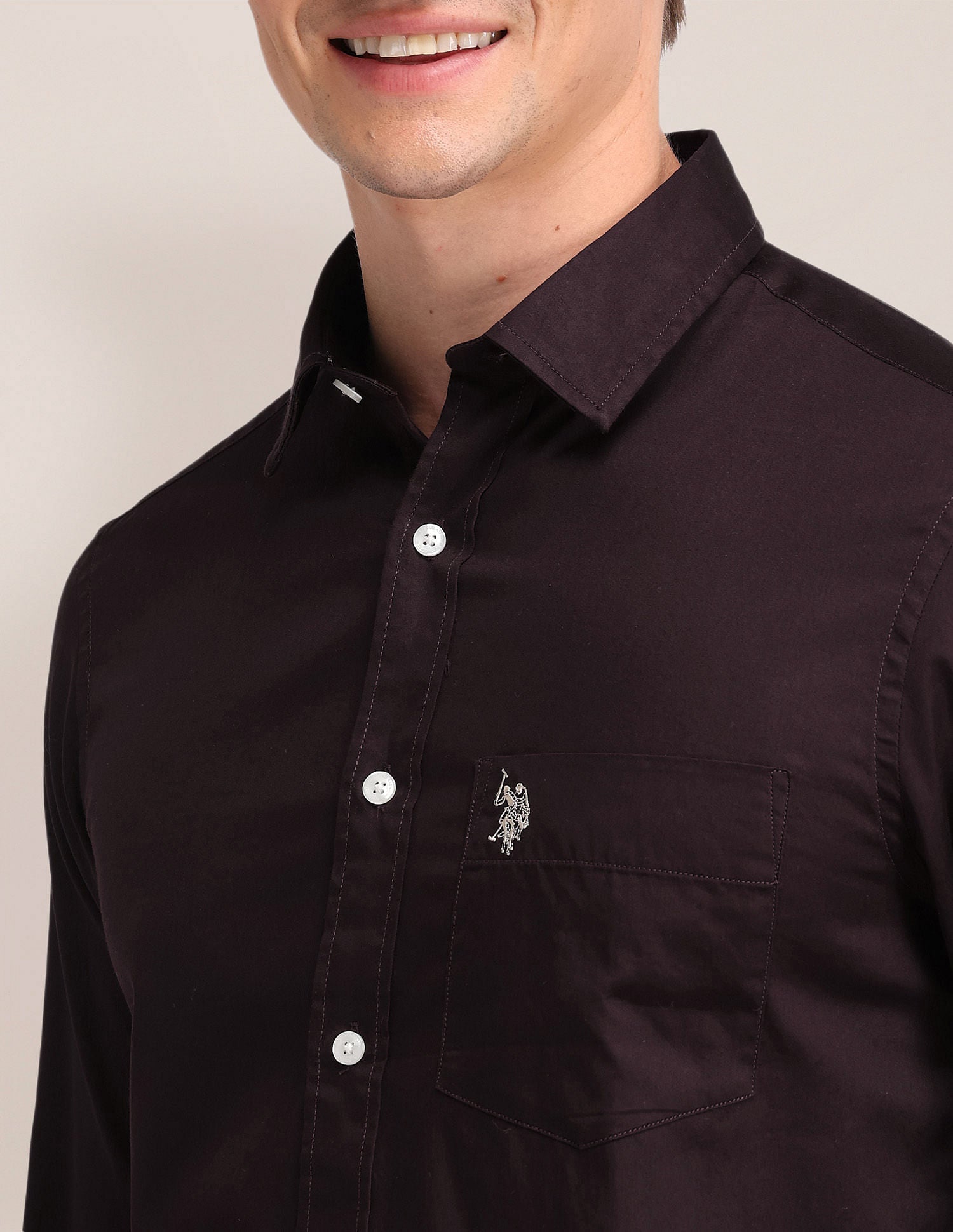 Solid Regular Fit Shirt Maroon - U.S. Polo Assn. India | Large