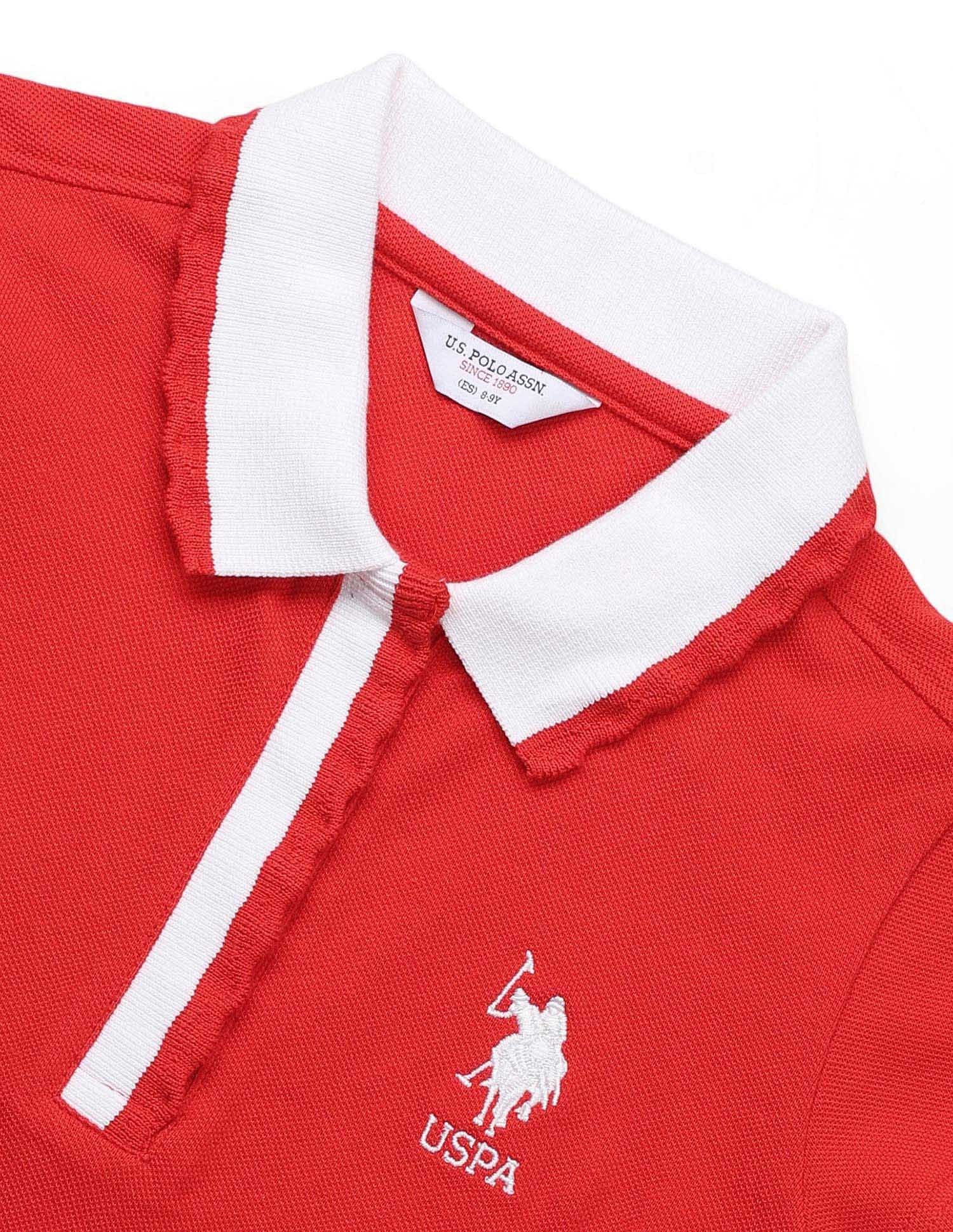 Girls Contrast Collar Relaxed Fit Polo Shirt Red - U.S. POLO ASSN. | Large