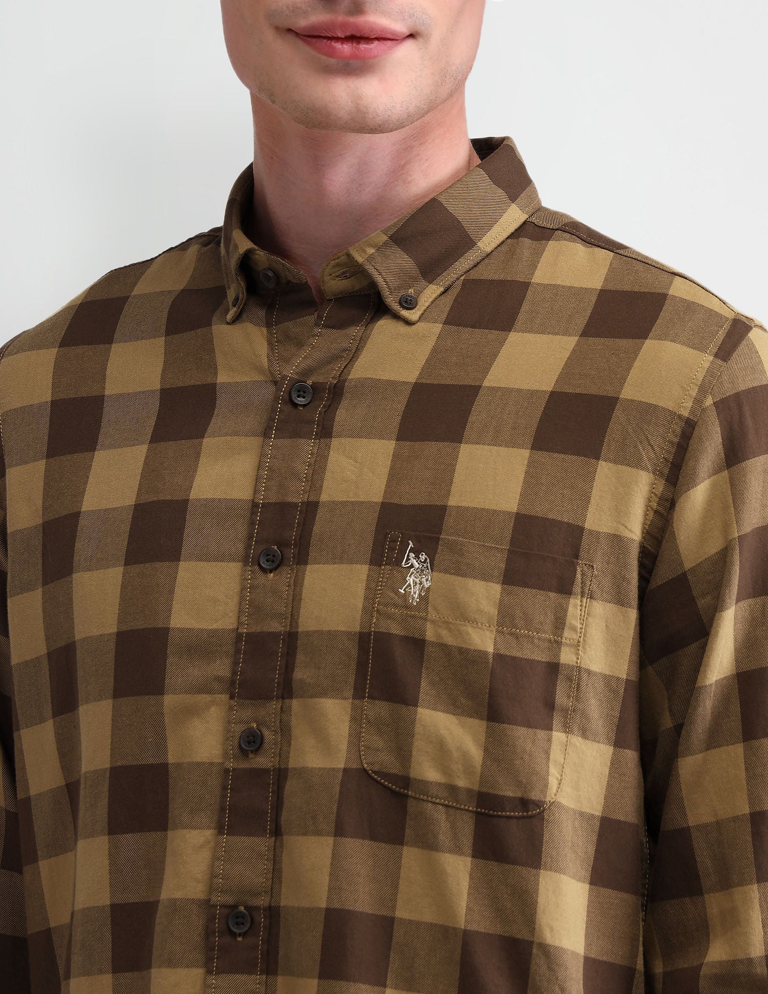 Buffalo Checked Straight Fit Shirt Khaki - U.S. Polo Assn. India | Large