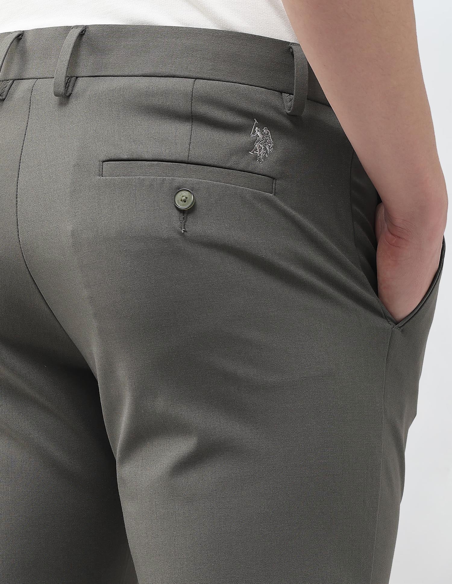 Denver Slim Fit Mid Rise Trousers Mid Green - U.S. Polo Assn. India | Large