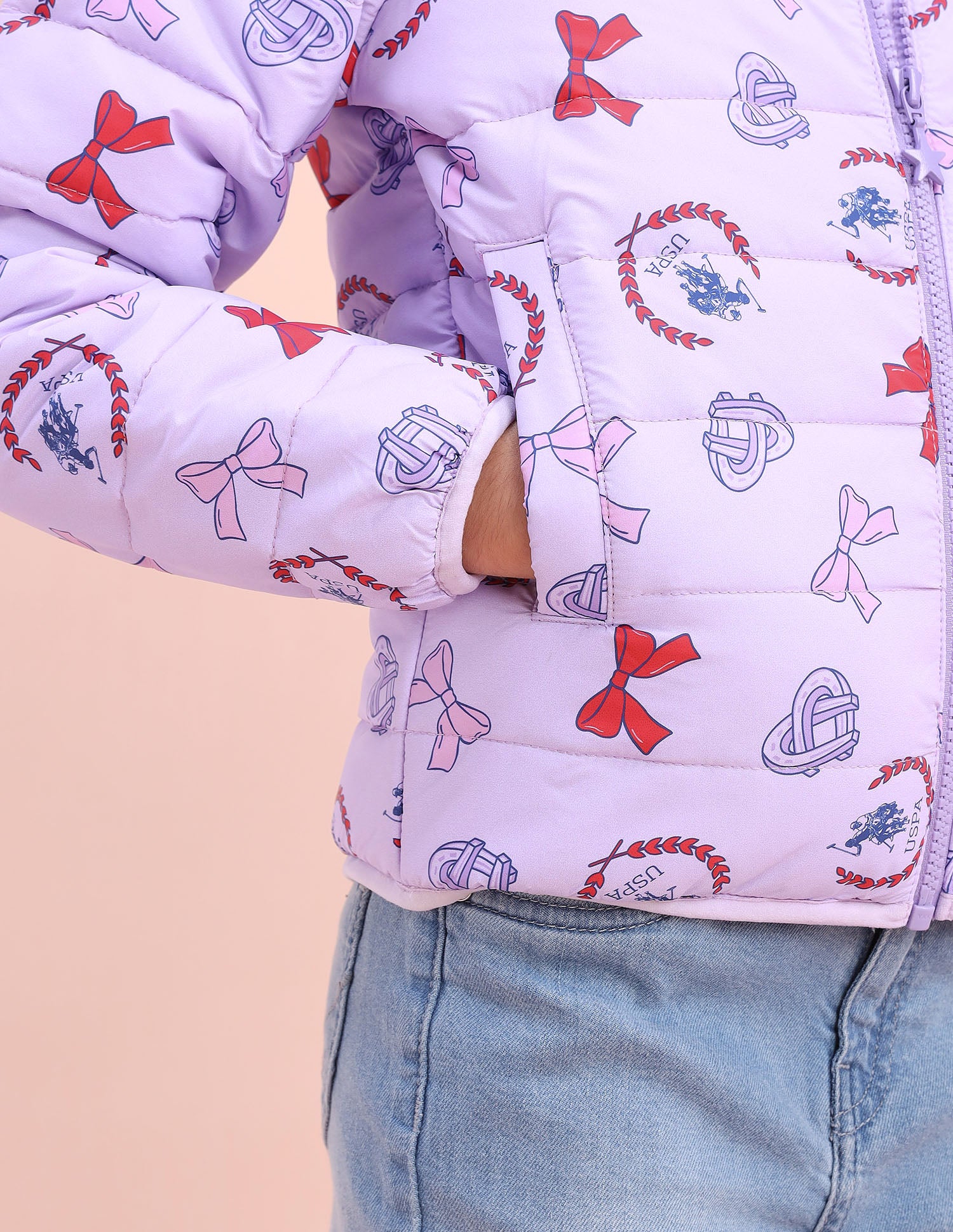 Graphic Printed Puffer Jacket Lilac - U.S. POLO ASSN. | Large