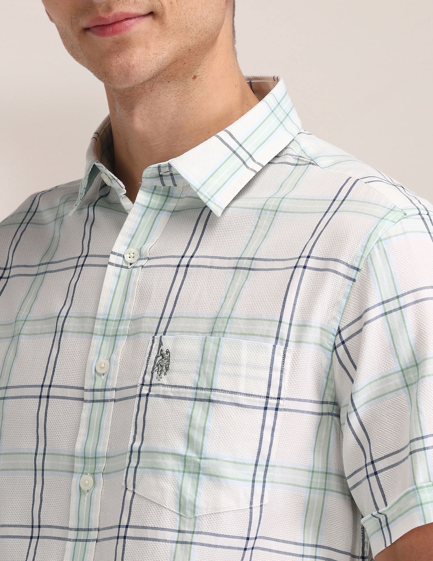 Plaid Check Dobby Shirt Ivory - U.S. Polo Assn. India | Large