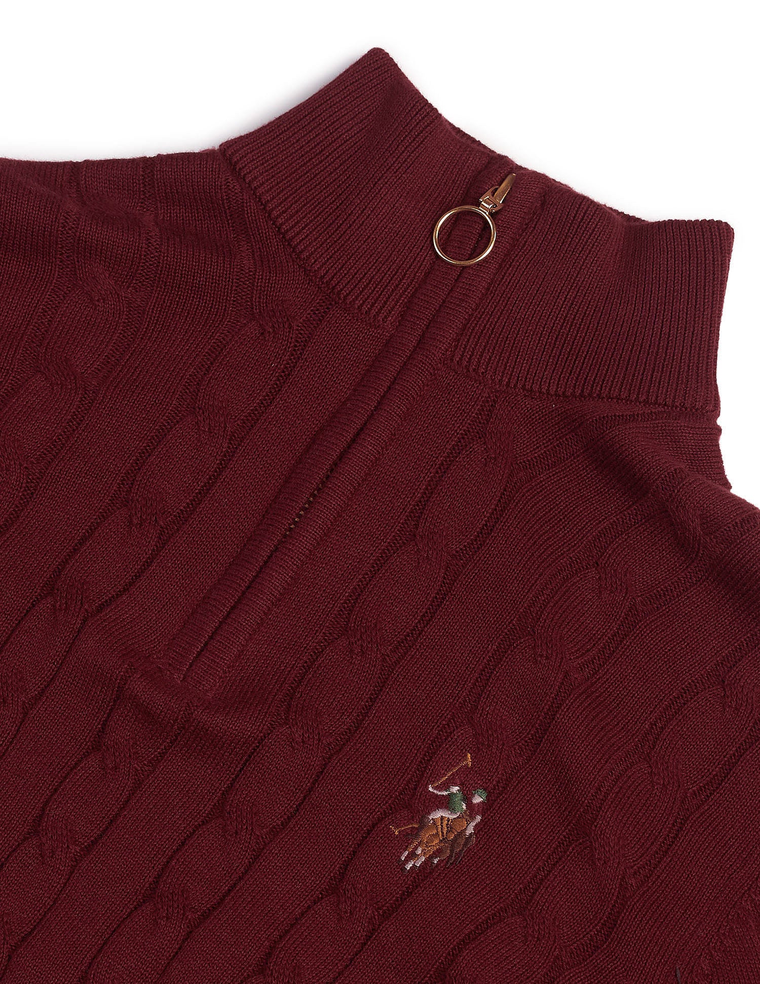 High Neck Cable Knit Sweater Wine - U.S. Polo Assn. India | Large