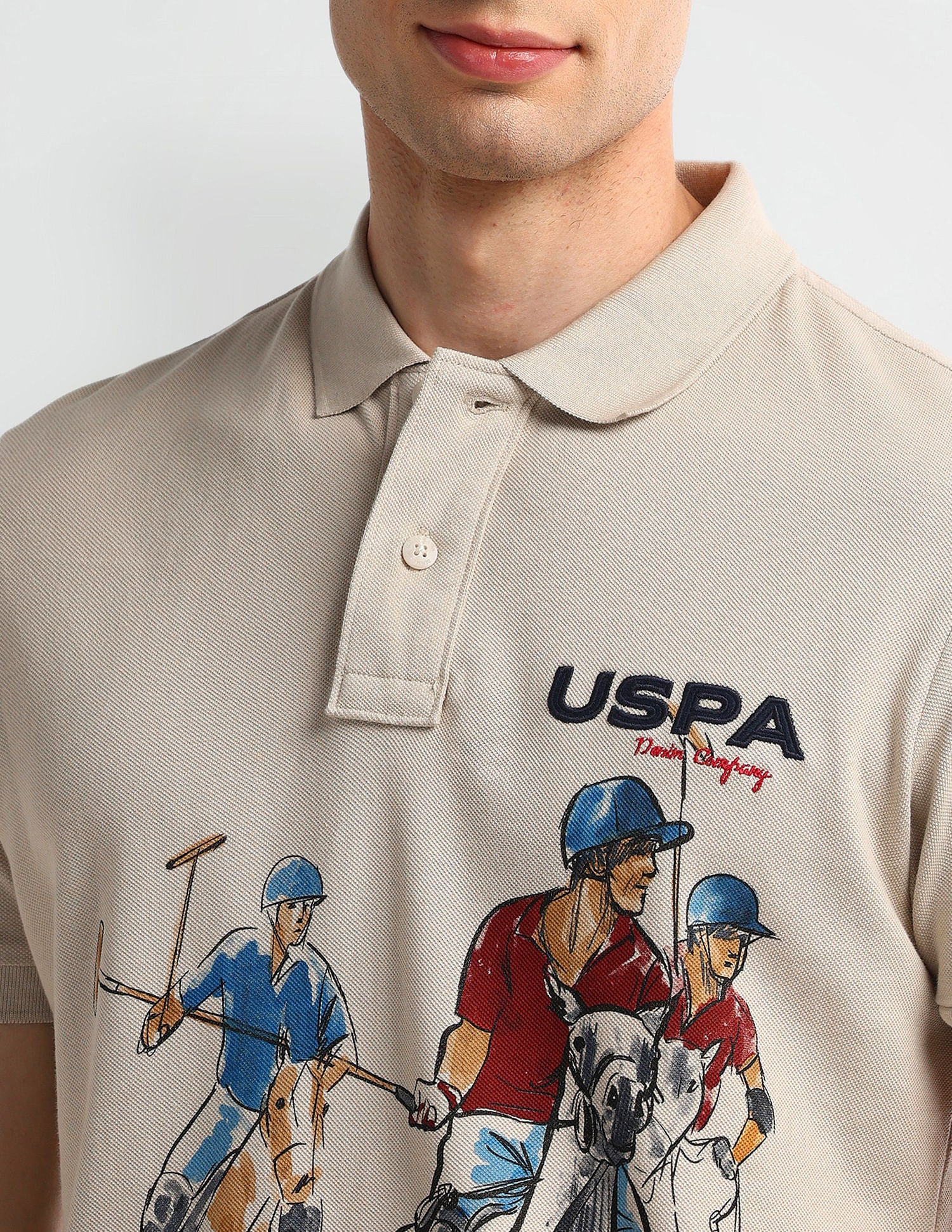 Muscle Fit Graphic Polo Shirt Beige - U.S. Polo Assn. India | Large