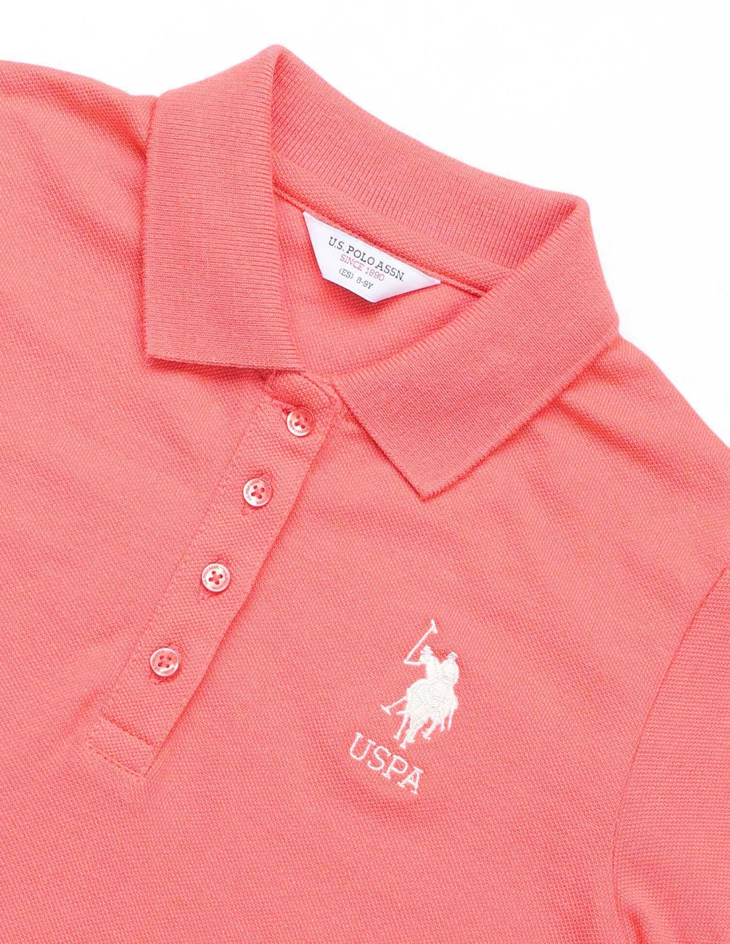 Girls Solid A Line Polo Dress Coral - U.S. POLO ASSN. | Large