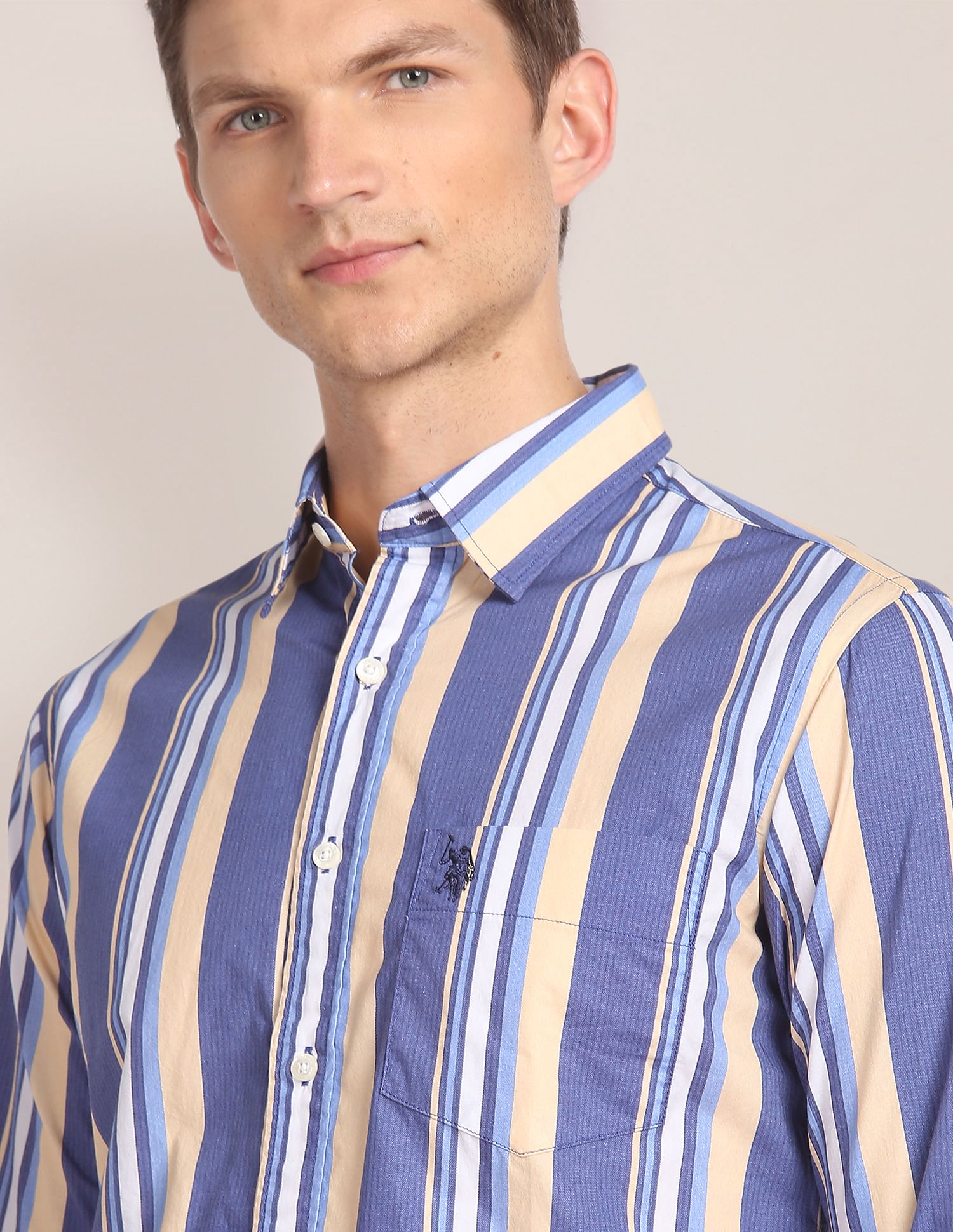 Spread Collar Striped Casual Shirt Blue - U.S. Polo Assn. India | Large