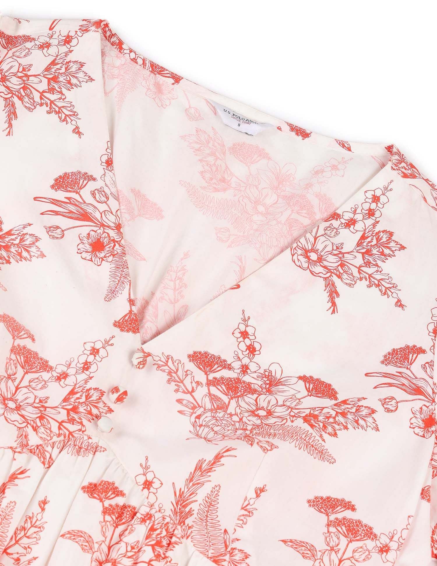 Floral Printed Fit And Flare Dress Orange - U.S. POLO ASSN. | Large