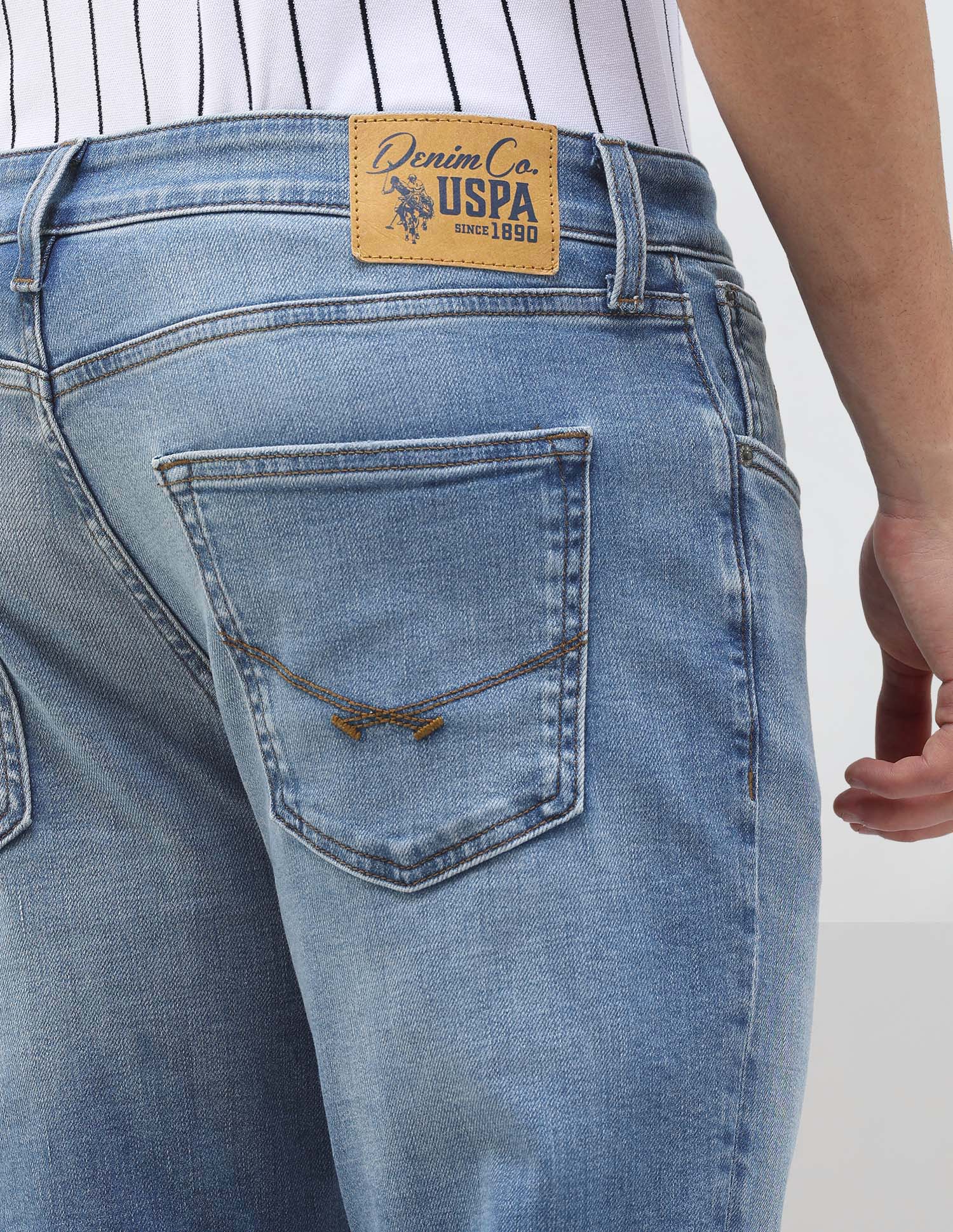 Cole Comfort Cropped Fit Blue Jeans Mid Blue - U.S. Polo Assn. India | Large