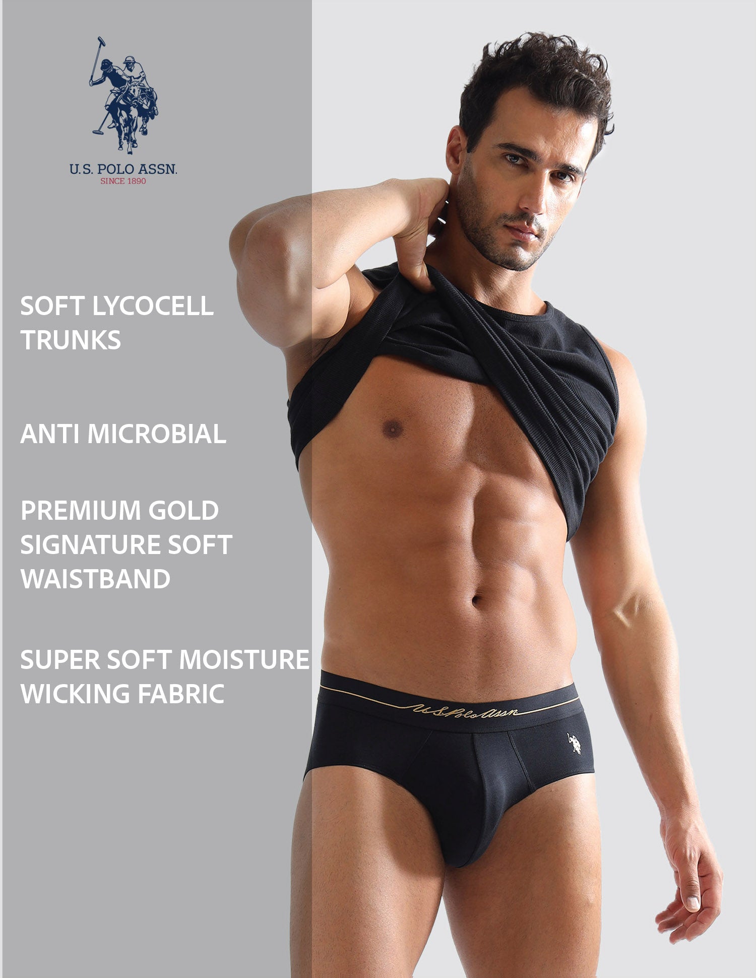 Elasticized Waist Solid PB004 Briefs - Pack of 1 Black - U.S. POLO ASSN. | Large