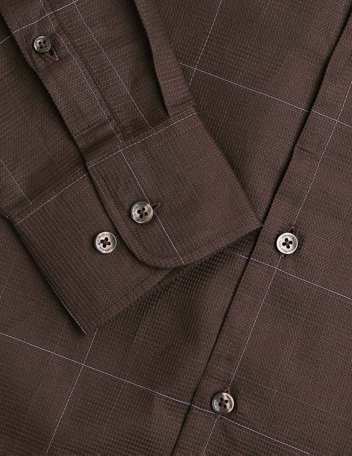 Textured With Windowpane Checked Regular Fit Shirt Brown - U.S. POLO ASSN. | Large