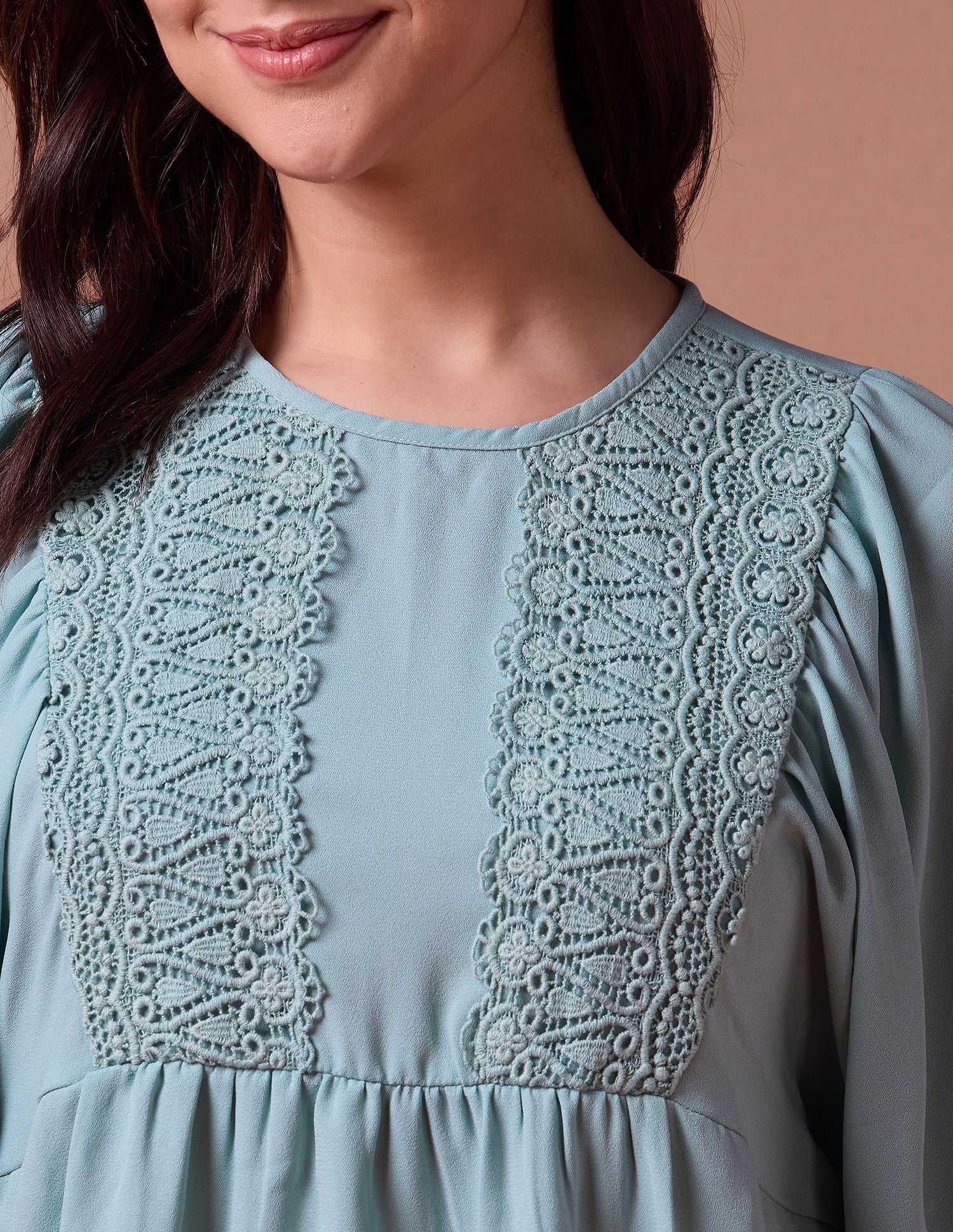 Loose Fit Lace Yoke Top Teal - U.S. POLO ASSN. | Large