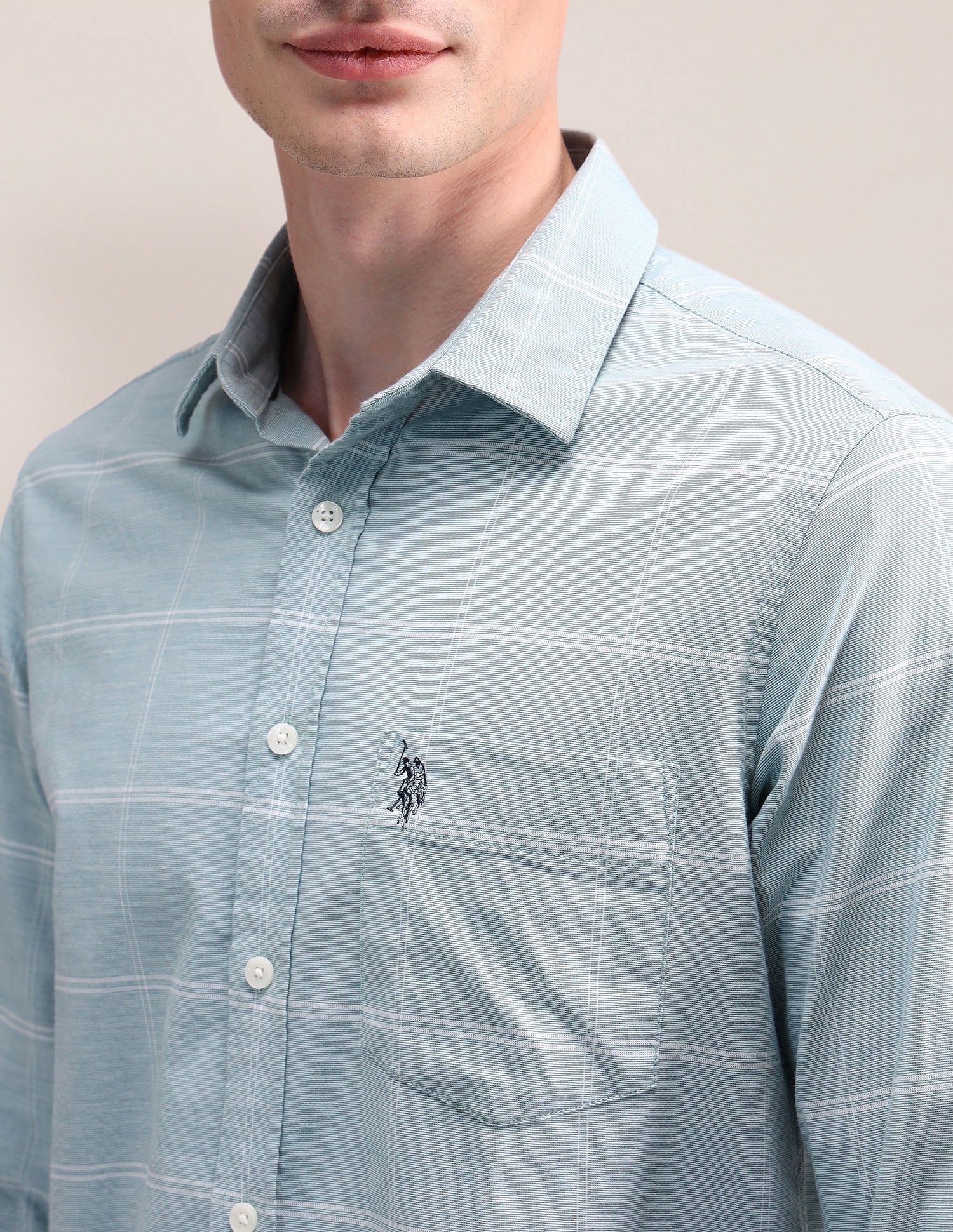 Tailored Fit Checked Shirt Blue - U.S. Polo Assn. India | Large
