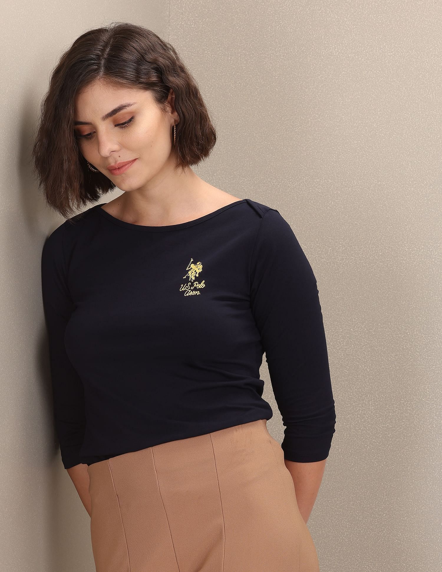 Boat Neck Logo T-Shirt Midnight Blue - U.S. Polo Assn. India | Large