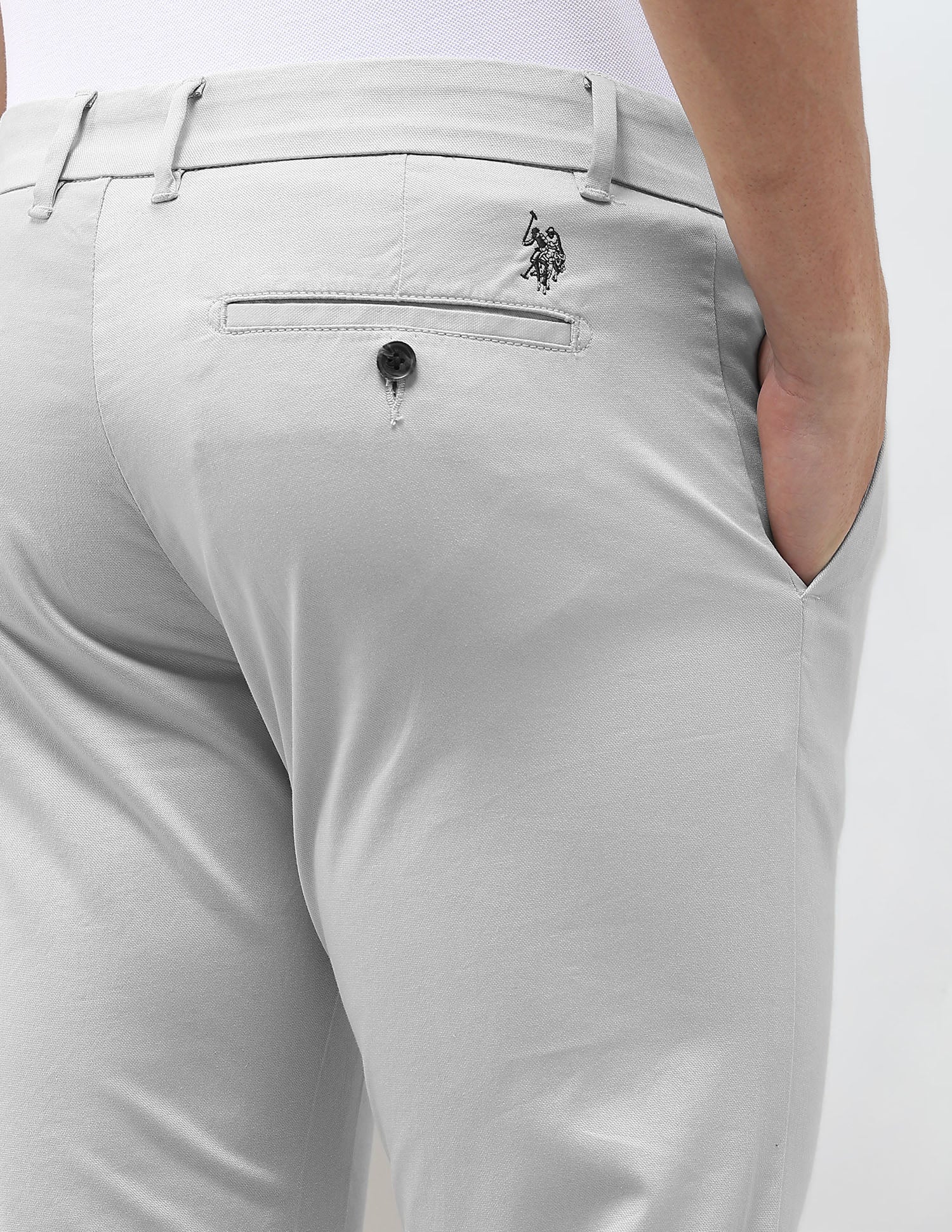 Austin Slim Fit Dobby Trousers Light Grey - U.S. Polo Assn. India | Large