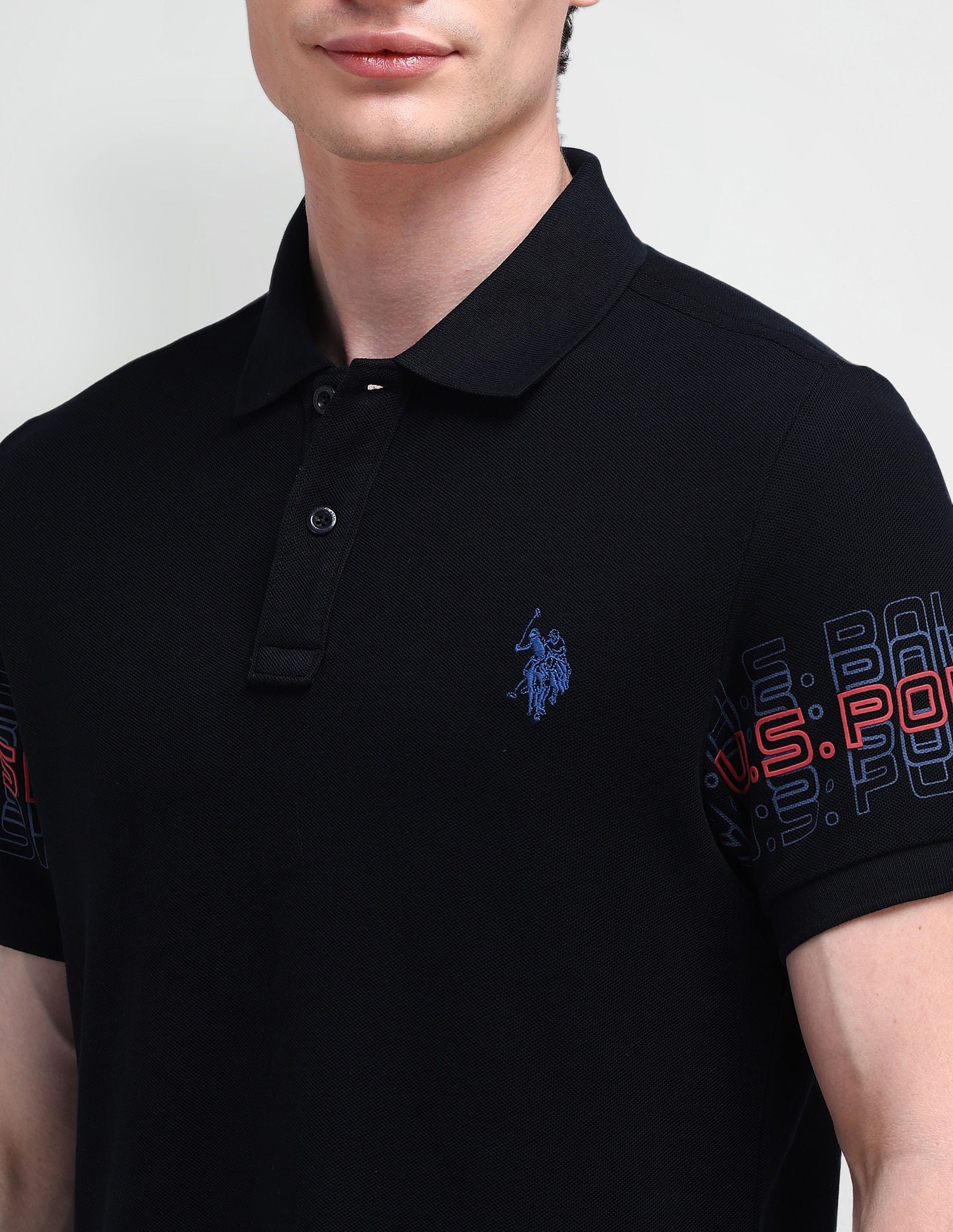Muscle Fit Typography Polo Shirt Black - U.S. Polo Assn. India | Large