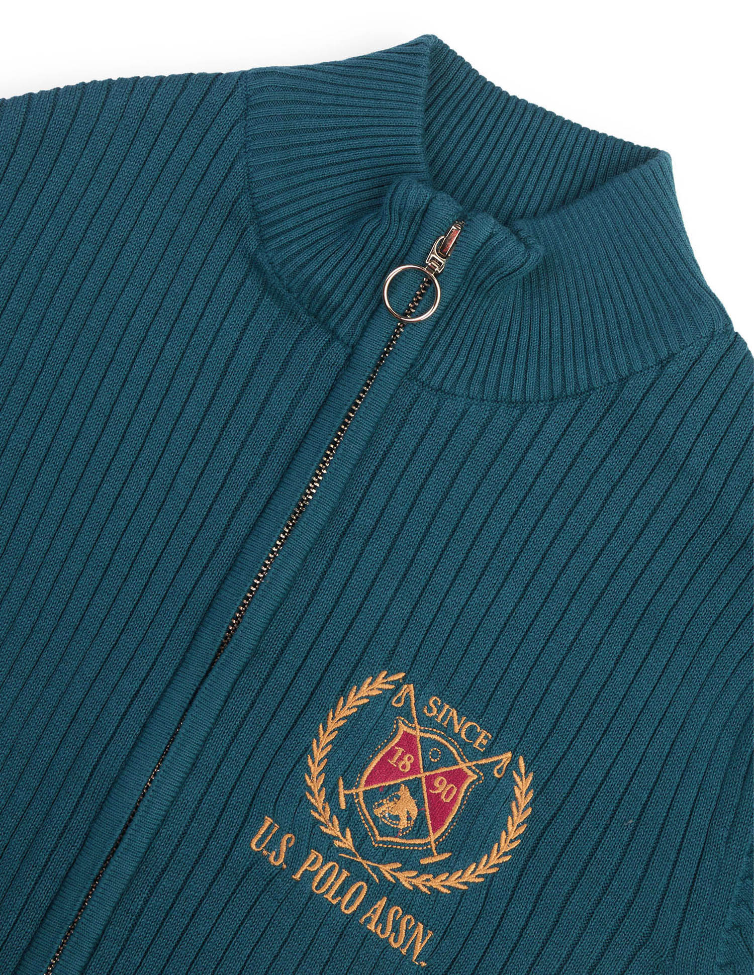 Patterned Knit Regular Fit Zipper Sweater Teal - U.S. Polo Assn. India | Large