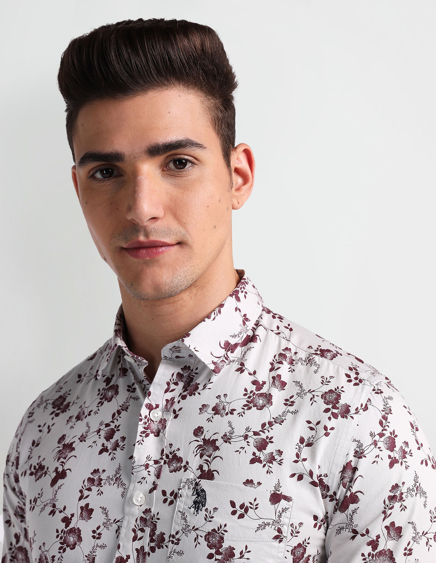 Floral Print Twill Shirt White and Maroon - U.S. Polo Assn. India | Large