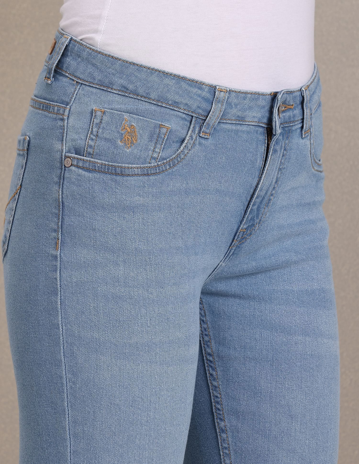 Frayed Hem Rinsed Skinny Fit Jeans Blue - U.S. Polo Assn. India | Large