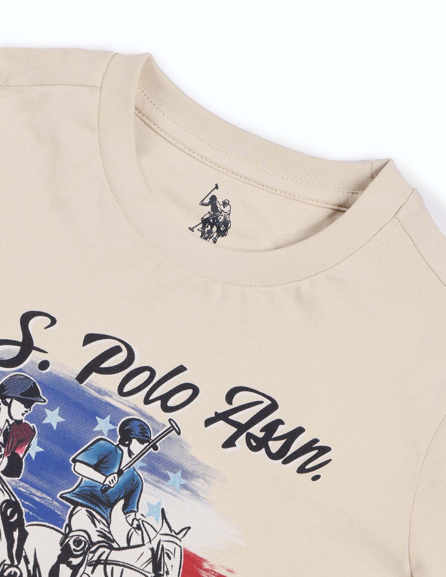 Boys Graphic Printed Regular Fit T-Shirt Beige - U.S. POLO ASSN. | Large