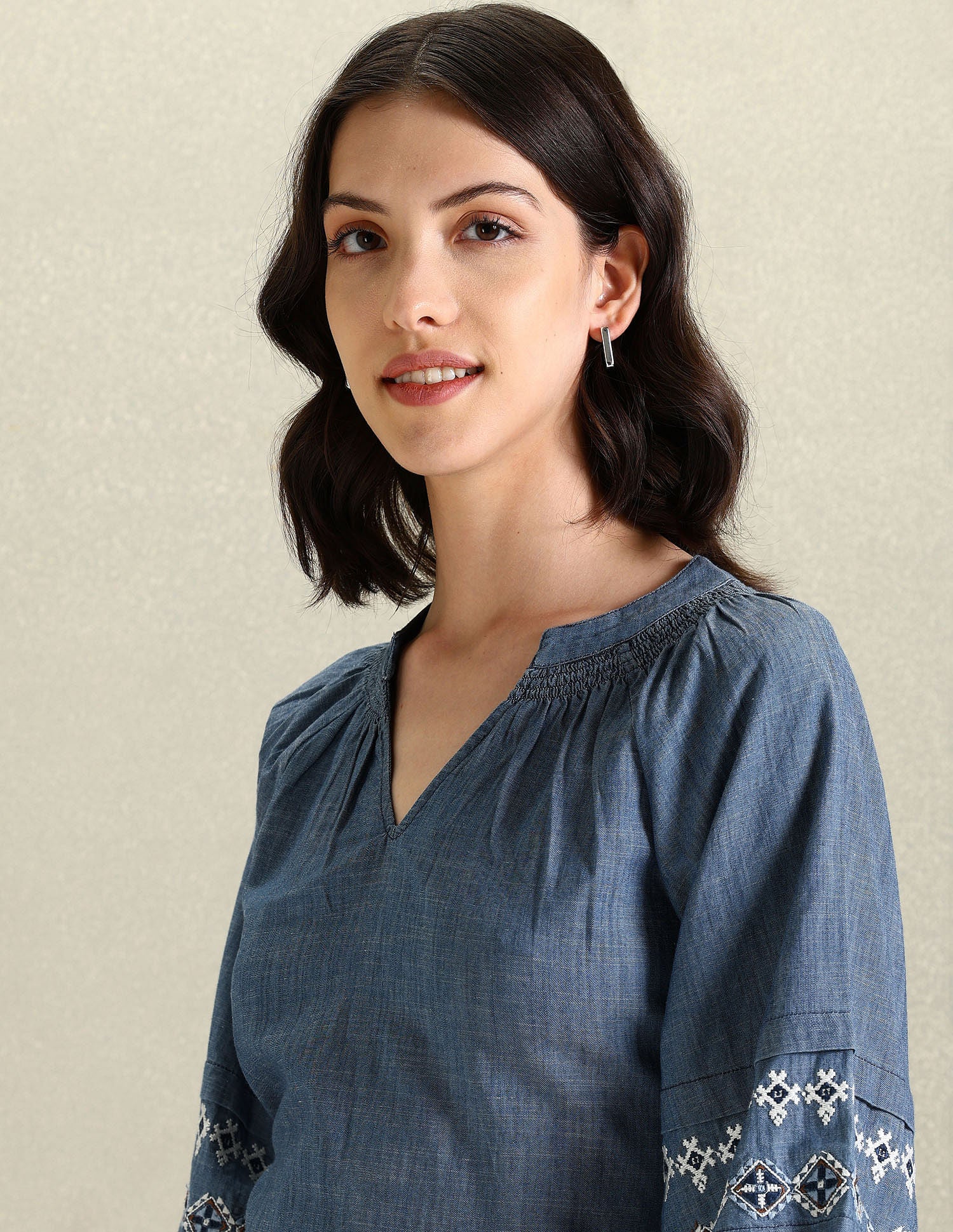 Chambray Embroidered Top Blue - U.S. Polo Assn. India | Large