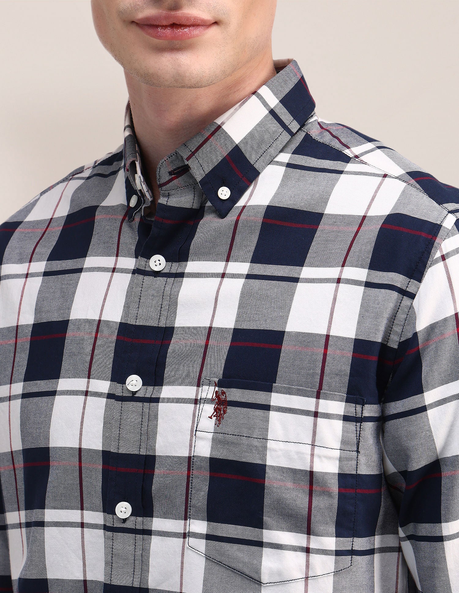 Tartan Check Oxford Cotton Shirt Navy - U.S. Polo Assn. India | Large