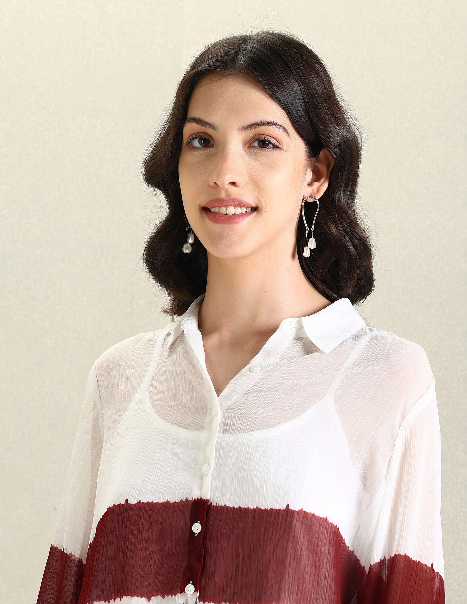 Colour Blocked Chiffon Shirt White, Red, and Navy - U.S. POLO ASSN. | Large