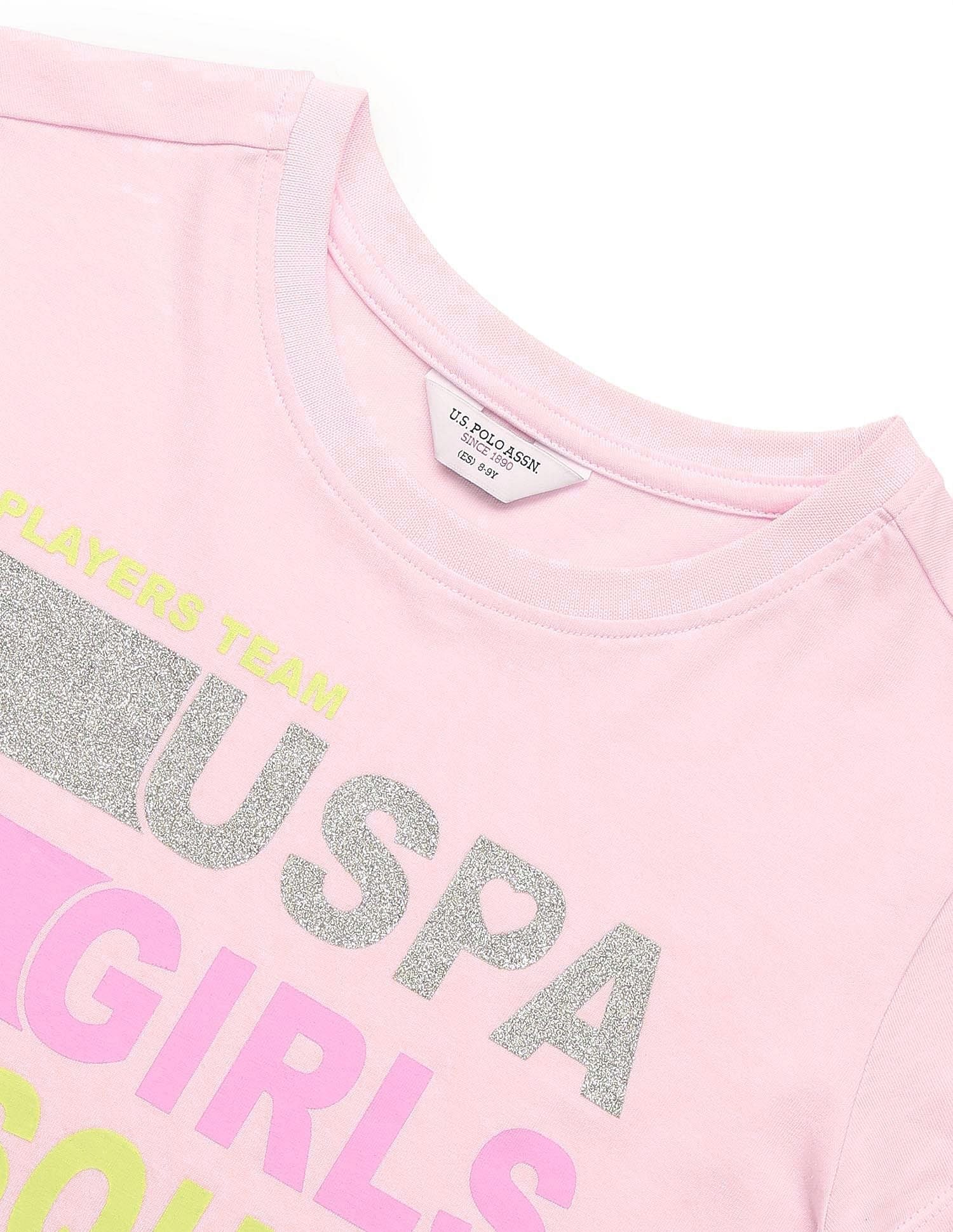 Girls Glitter Relaxed Fit T-Shirt Pink - U.S. POLO ASSN. | Large