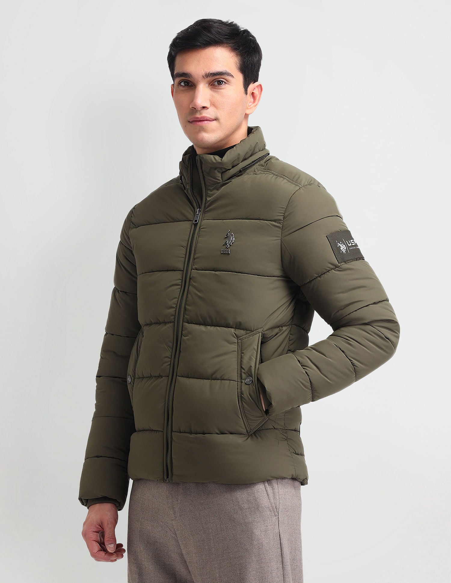 Regular Fit Solid Padded Jacket Olive - U.S. POLO ASSN. | Large