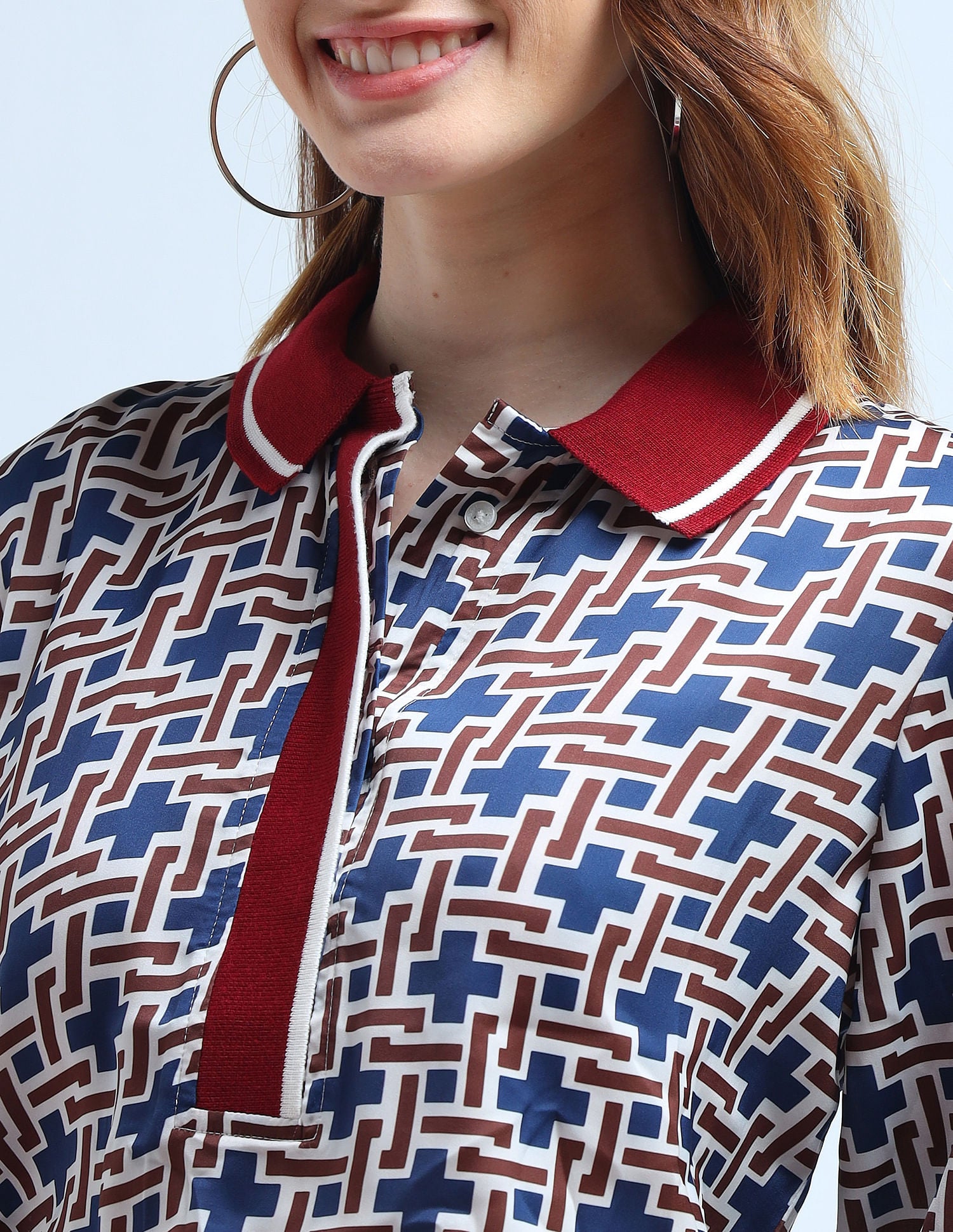 Polo Collar Geometric Printed Top Multicolour - U.S. Polo Assn. India | Large