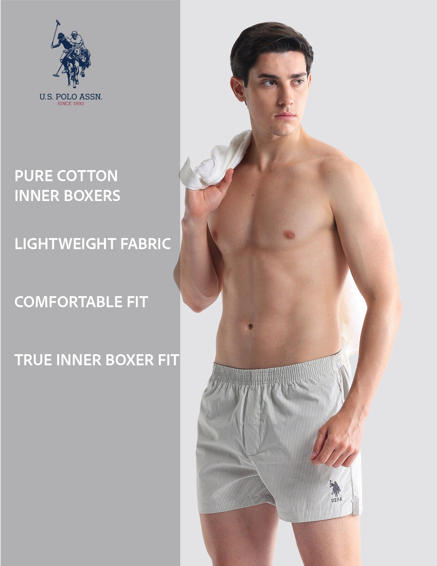 Pure Cotton EX004  Boxer Shorts - Pack of 1 Grey and White - U.S. POLO ASSN. | Large
