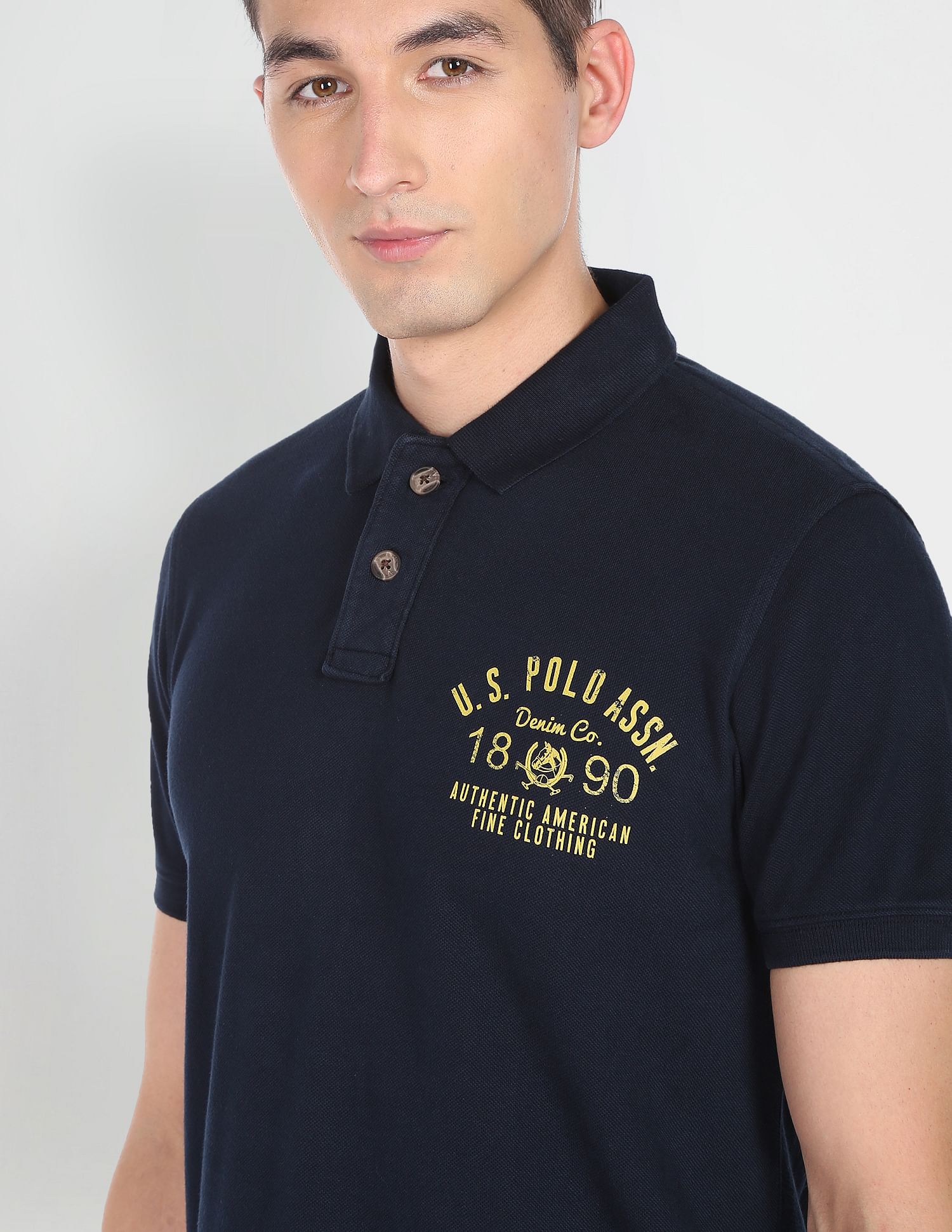 Ribbed Collar Pique Cotton Polo Shirt Navy - U.S. Polo Assn. India | Large