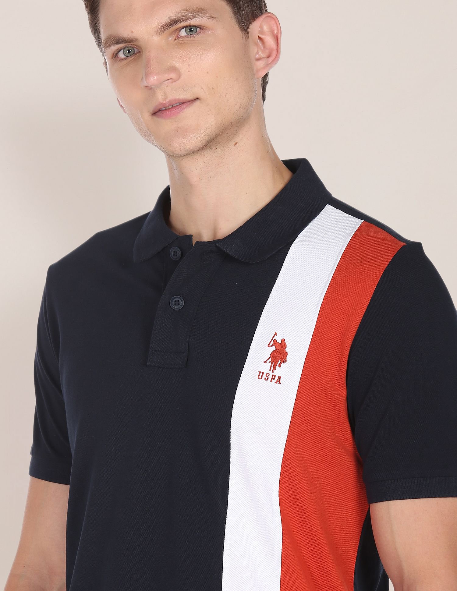 Colour Block Cotton Polo Shirt Navy - U.S. POLO ASSN. | Large