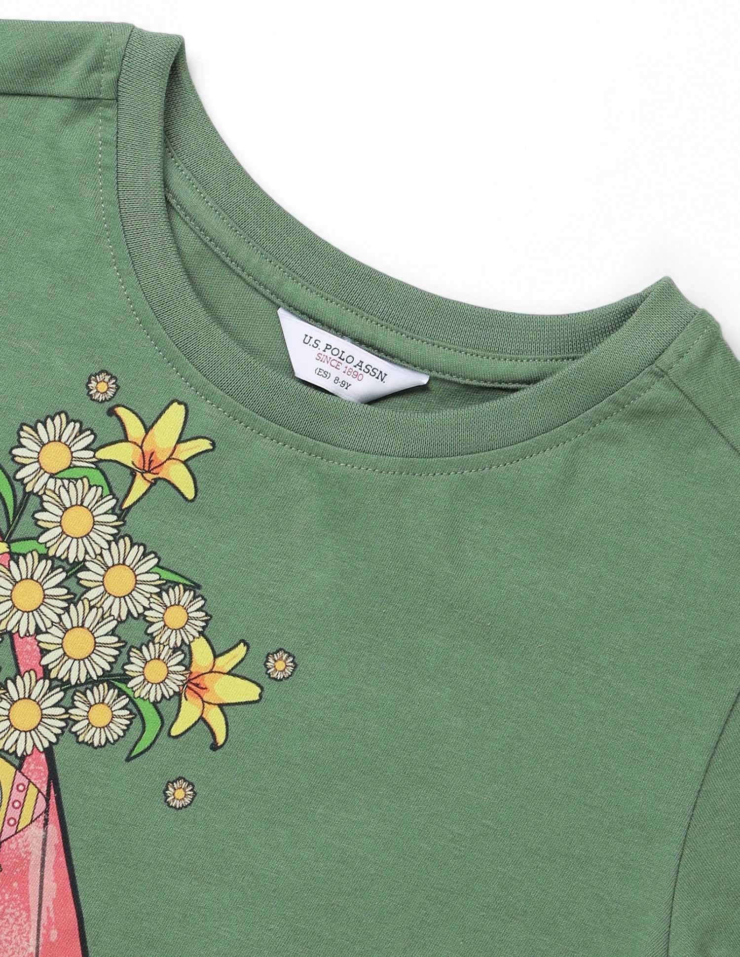 Girls Graphic Printed Relaxed Fit T-Shirt Olive - U.S. POLO ASSN. | Large